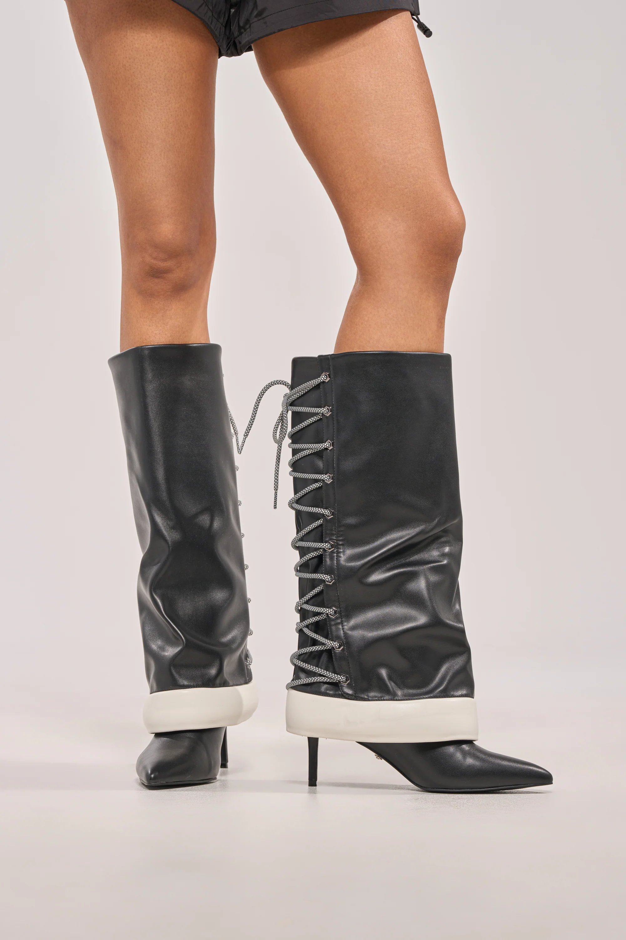 AKIRA GOLD HALOED BLACK LACE UP BLACK BOOTIE - Akira Store