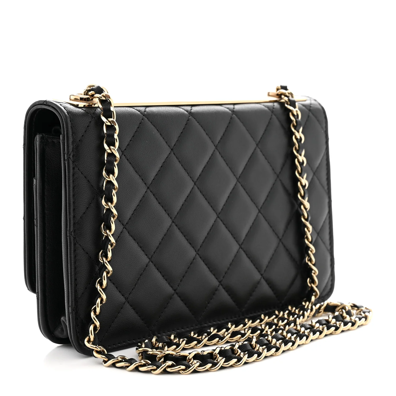 Lambskin Quilted Trendy CC Wallet On Chain WOC Black