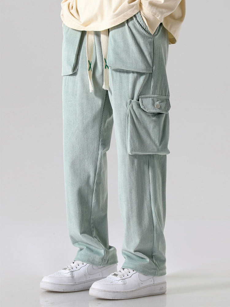 Pantalon cargo en velours côtelé à jambes droites