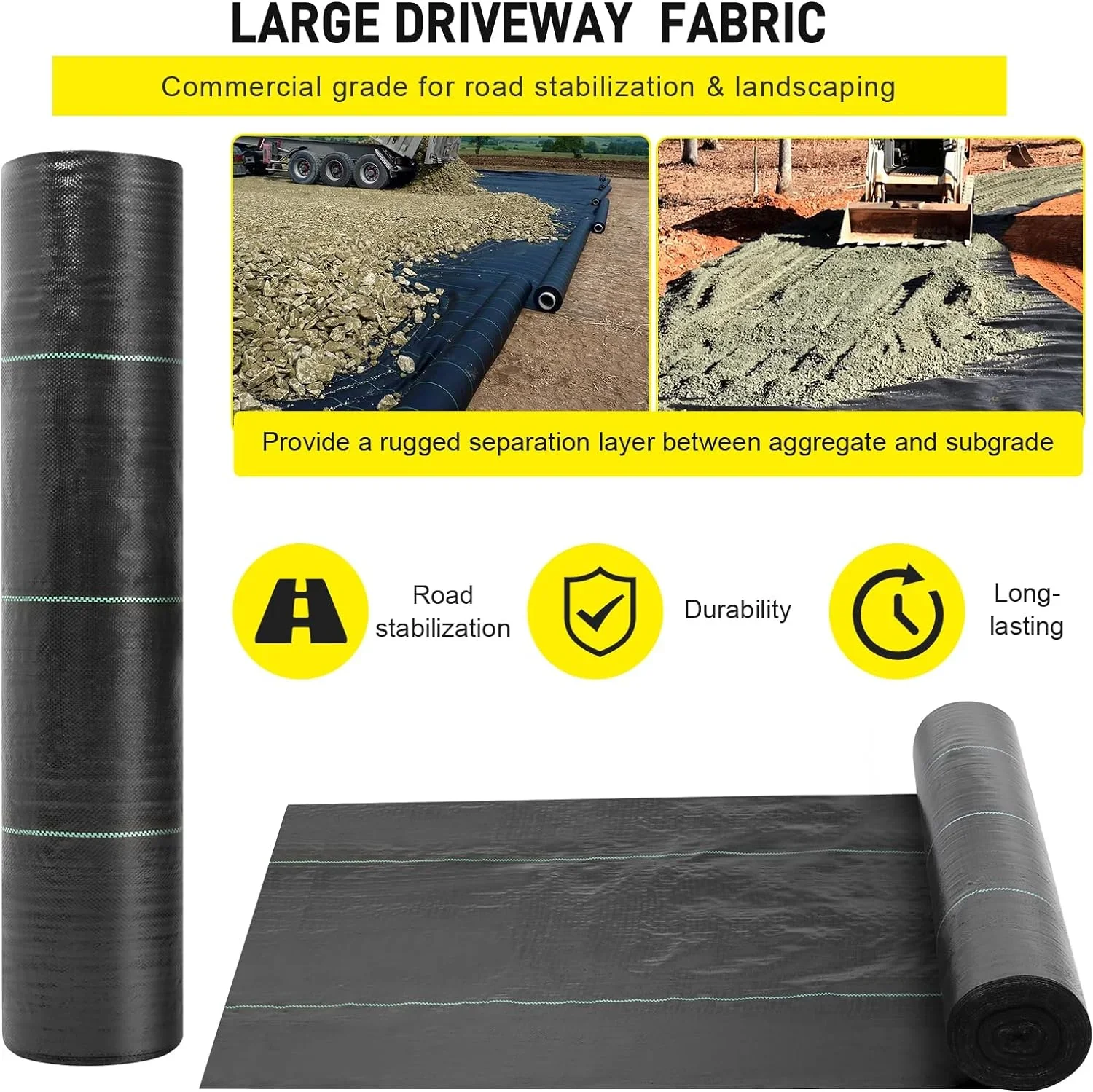 13x65ft Driveway Fabric,5OZ Commercial Heavy Duty Weed Barrier Fabric, Garden Landscape Fabric,French Drain Fabric for Erosion Control,Landscape Fabric,Weed Barrier,Construction Projects