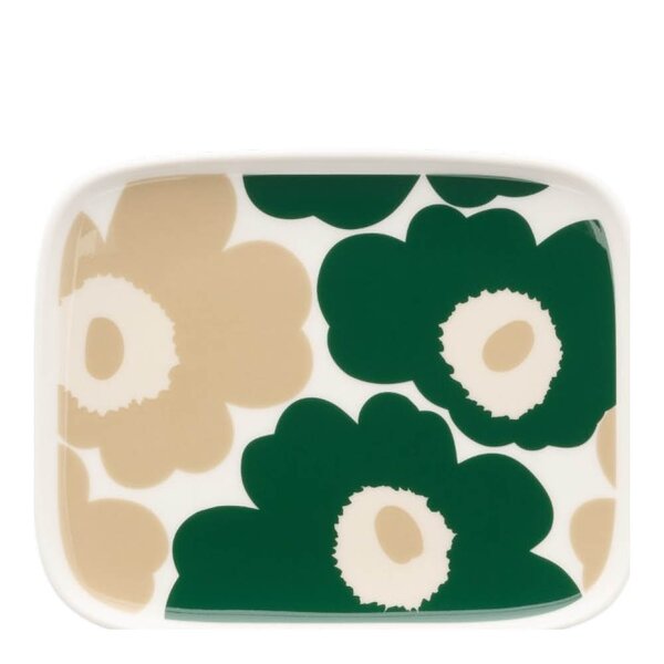 Oiva Unikko asjett 15x12 cm hvit/beige/grønn