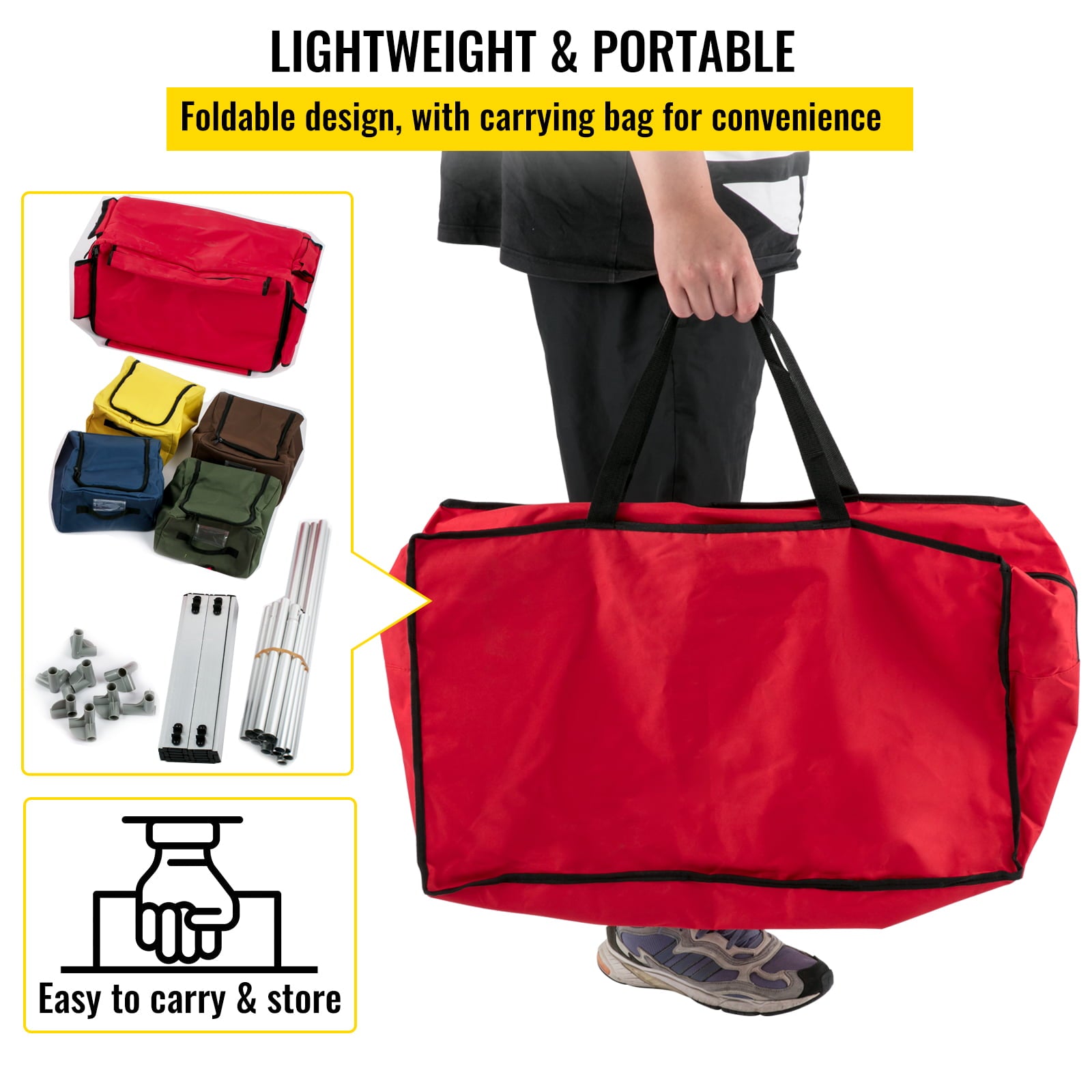 Camping Kitchen Station. Aluminum Portable Folding Camp Cook Table with 4 Detachable Legs & 4 Cooler Bags. Red