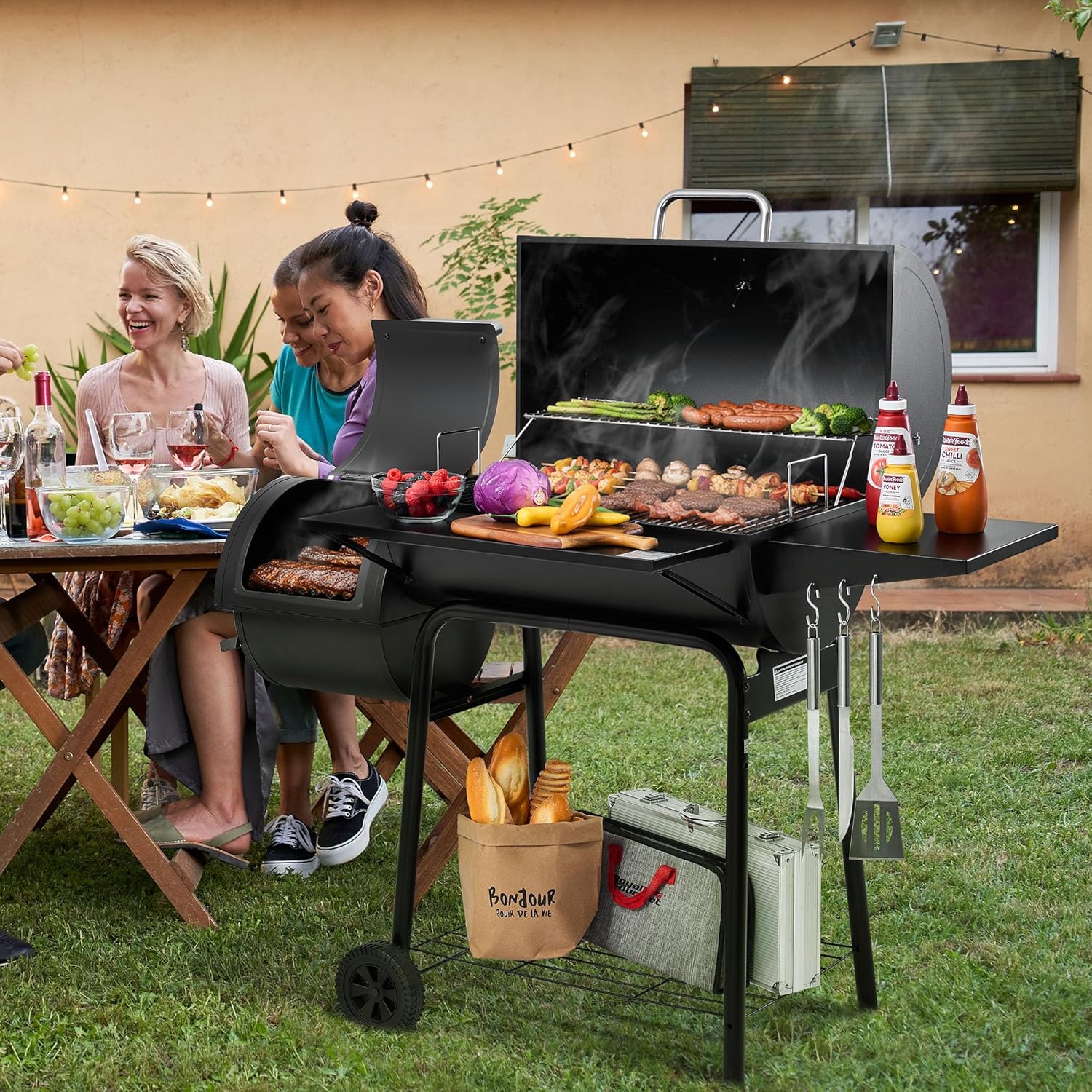 Barbecue à charbon de bois et fumoir décalé Royal Gourmet CC1830S, surface de cuisson de 823 pouces carrés