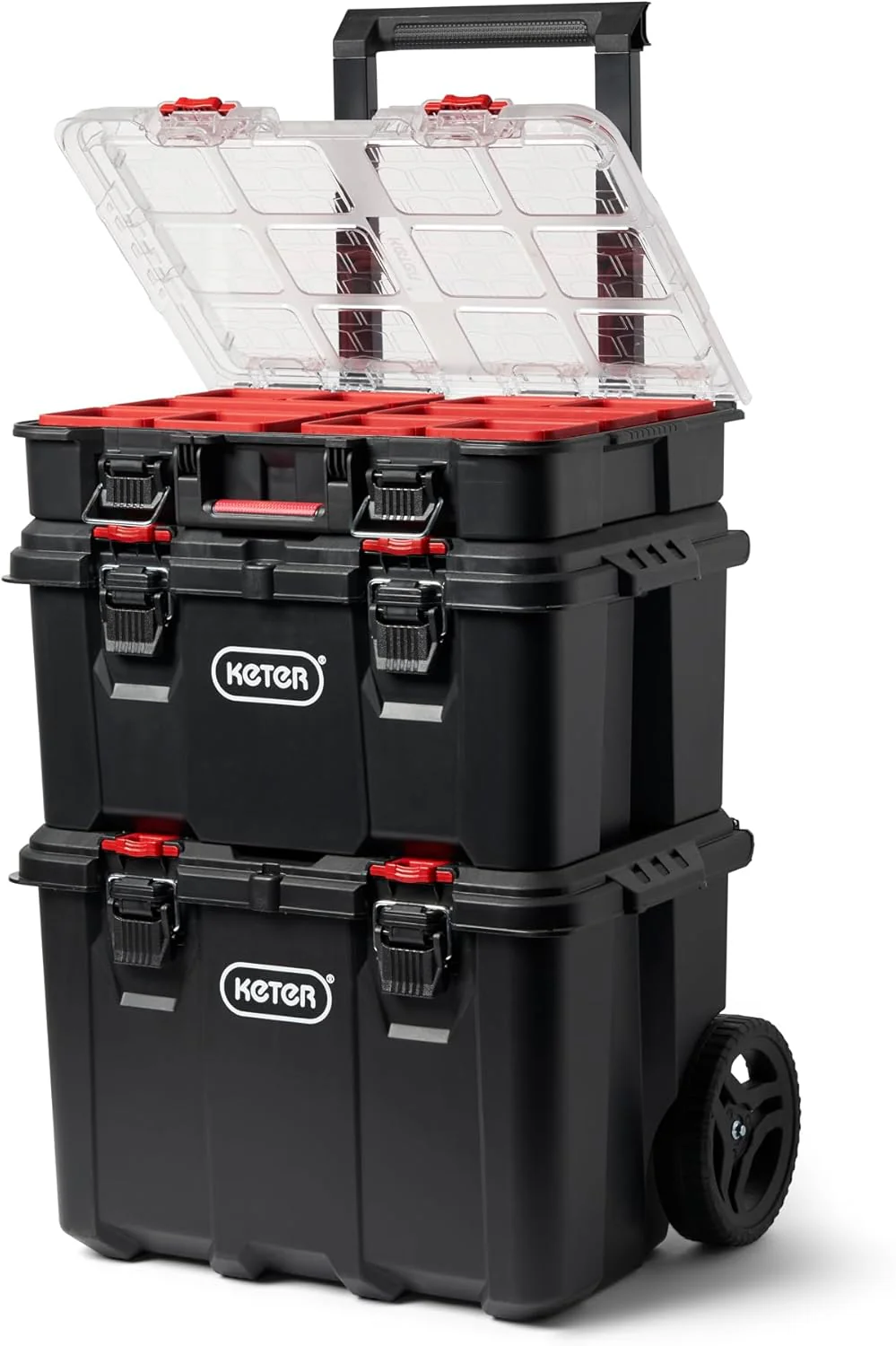 Organisateur d'outils modulaire pour le rangement dans le garage et le bricolage, système de boîte à outils roulante en résine en 3 pièces pour petites pièces