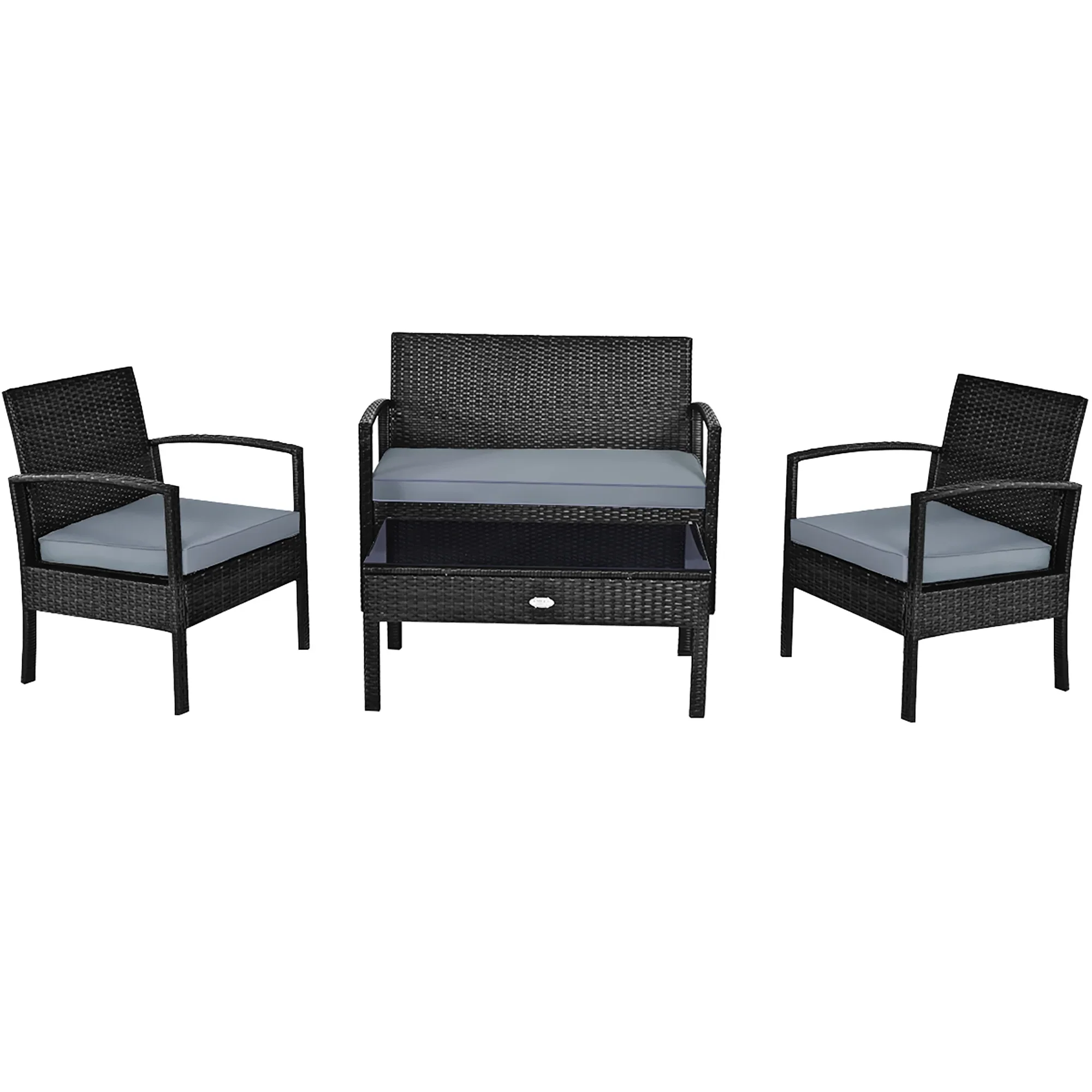 Costway 4PCS Patio Rattan Wicker Furniture Set Loveseat Sofa Cushioned Garden Yard Brown