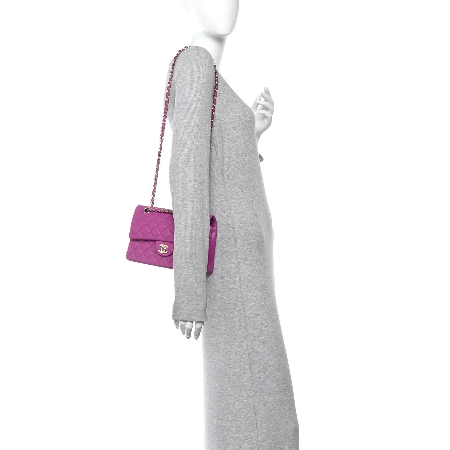 Lambskin Quilted Small Double Flap Purple