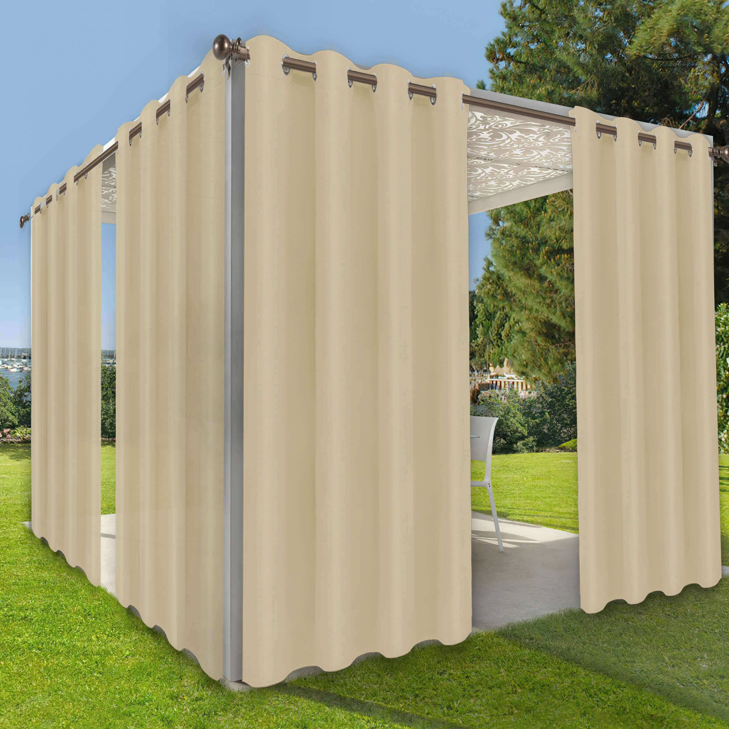 OutdoorLines Waterproof Indoor Outdoor Curtains for Patio-Privacy Sun Blocking Grommet Curtain Panel Weatherproof, UV Resistant Curtains for Gazebo, F