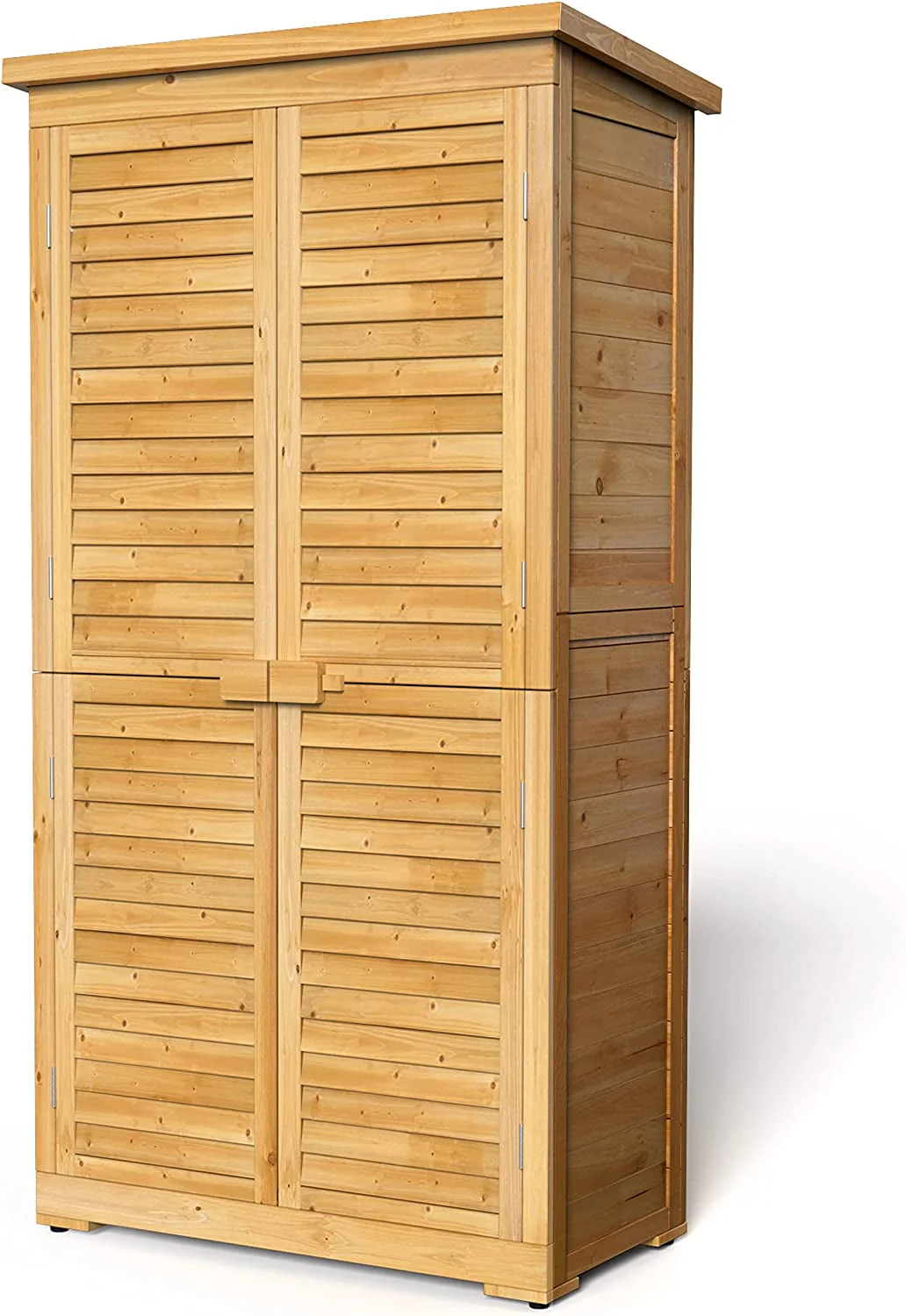 Lofka Outdoor Storage Cabinet Garden Shed w/ Asphalt Roof, Wooden, Natural(Gray) Image 4