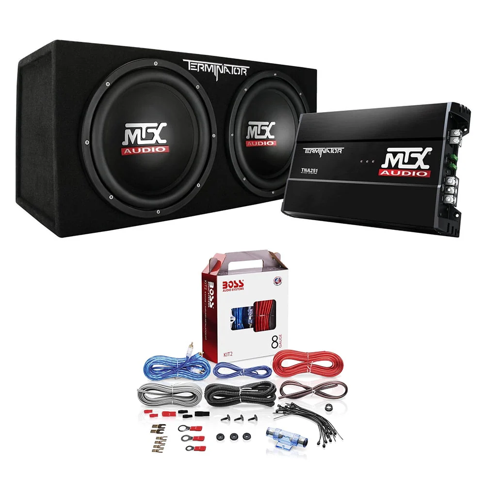 12 Inch Dual Car Subwoofer Audio, Sub Box, Amplifier Bundle w/ Wiring Kit