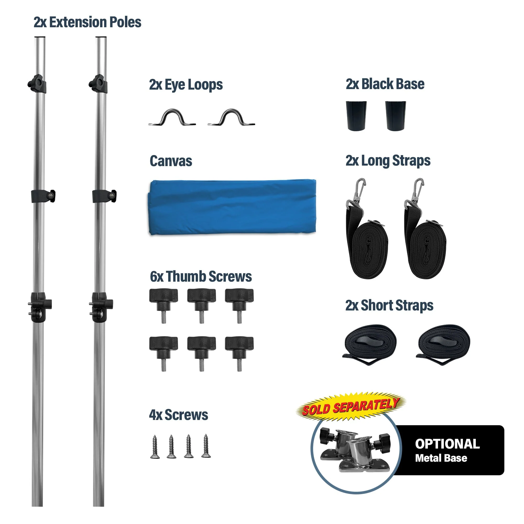 Universal T Top Extension Bimini Tops for Boats Sun Shade Kit, Boat Shade Hard Top Boat Cover Canopy Adjustable Poles, Marine 900D Canvas, Adjustable Height, 67"L x 67"W, (Blue) Image 9