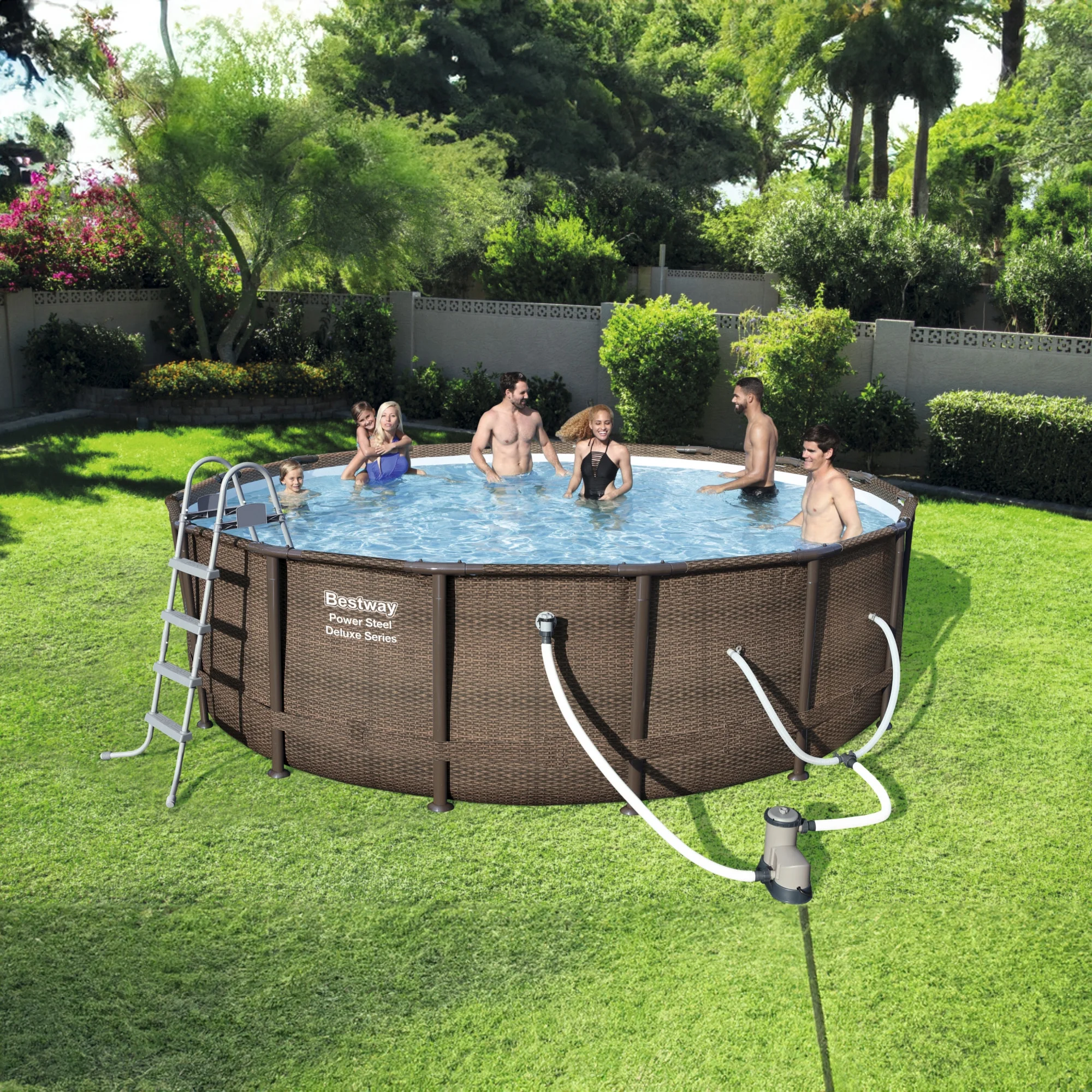Power Steel 14' x 42" Round Above Ground Outdoor Swimming Pool Set(14ft. X 42in./Brown) - Image 4