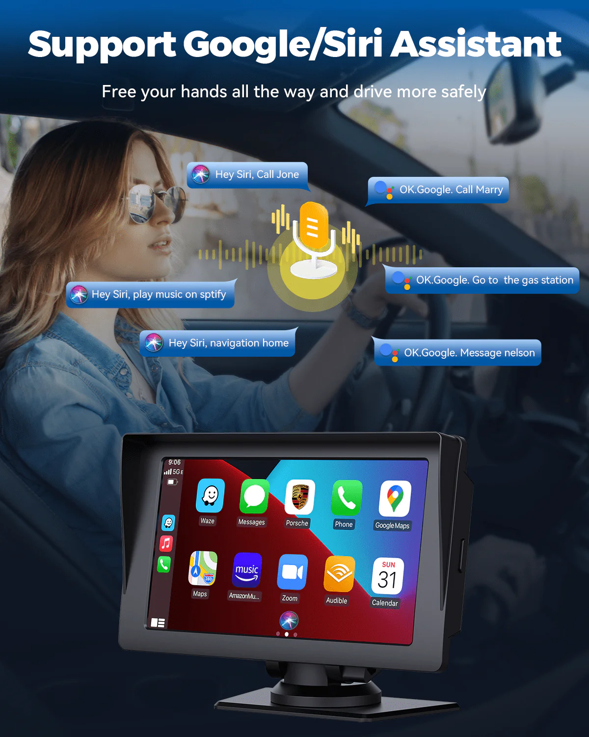 Wireless Apple Carplay Android Auto Car Stereo with Bluetooth, 7'' Touchscreen Carplay Car Radio with Siri, AUX, FM, Multimedia Player, GPS Navigation - Image 10