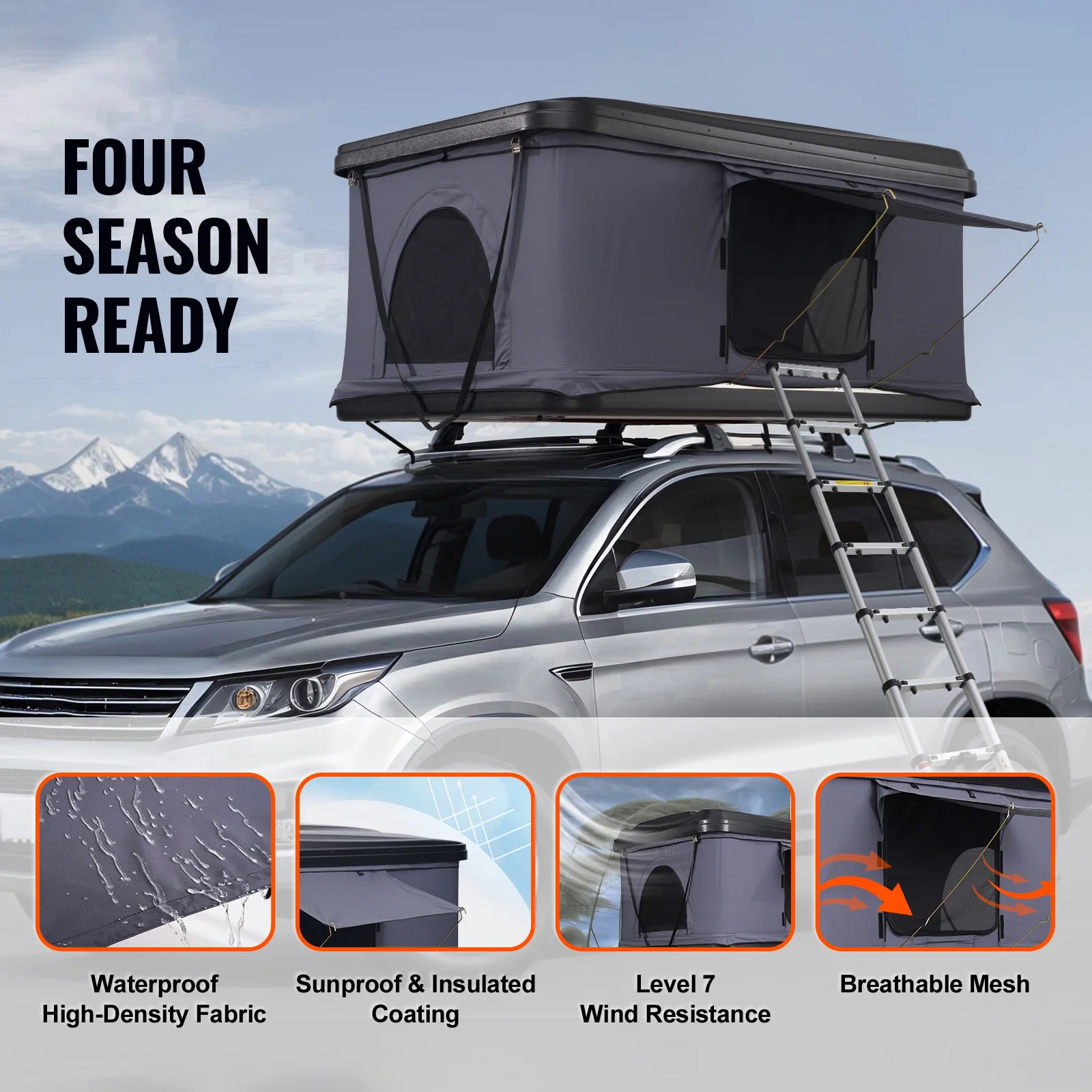 Hard Shell Rooftop Tent, Naturnest Model for 2-3 People, Includes Thick Mattress and Telescopic Ladder, Waterproof and Windproof, Suitable for Jeep, SUV, Van, and Pickup Trucks - Image 8