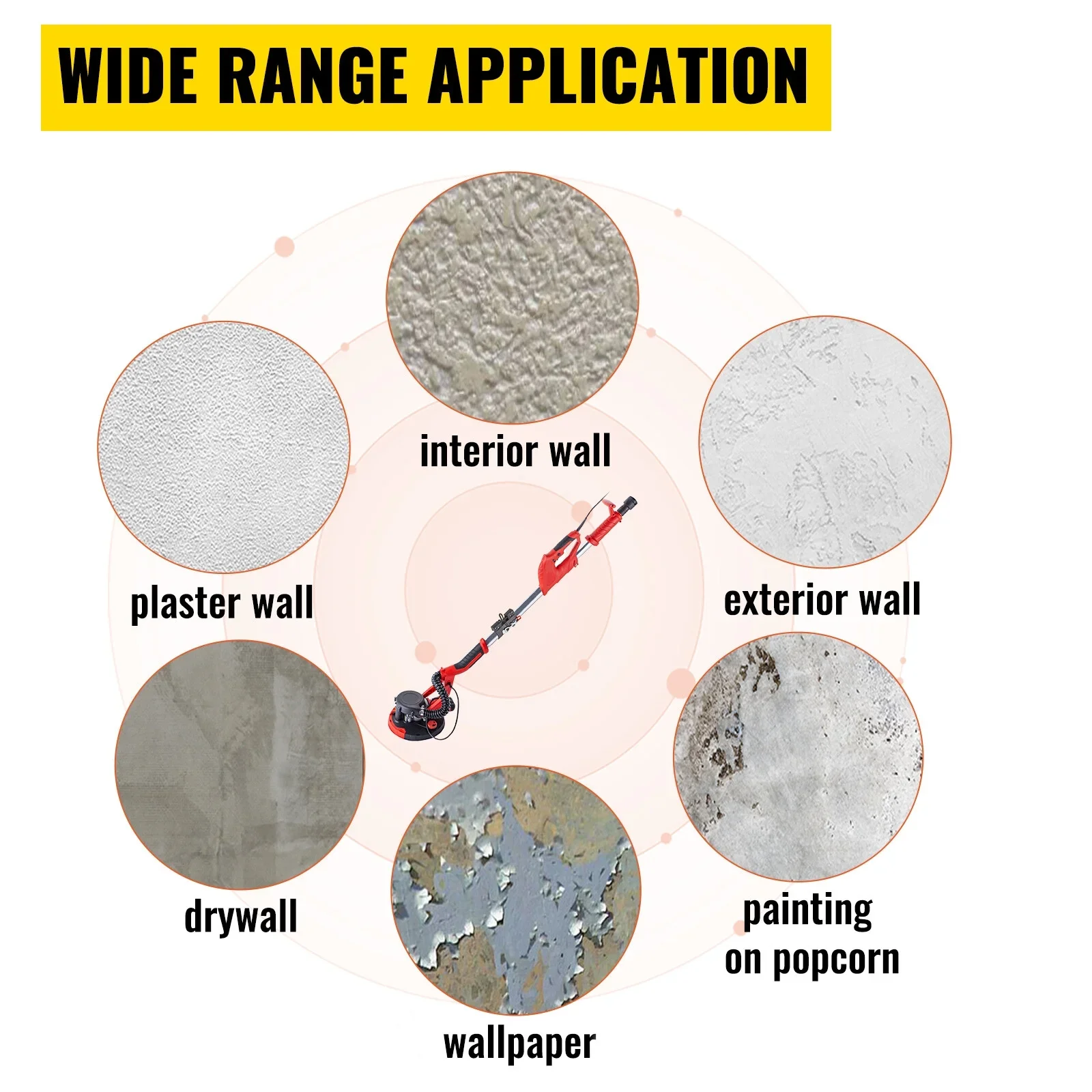 9 Drywall Sander 850W 6 Variable Speed Foldable Sander with Vacuum Bag