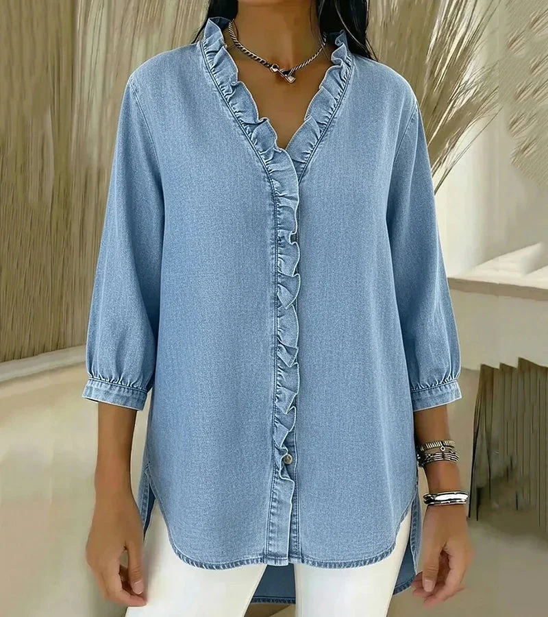 Clémence | Blouse fluide col V volanté