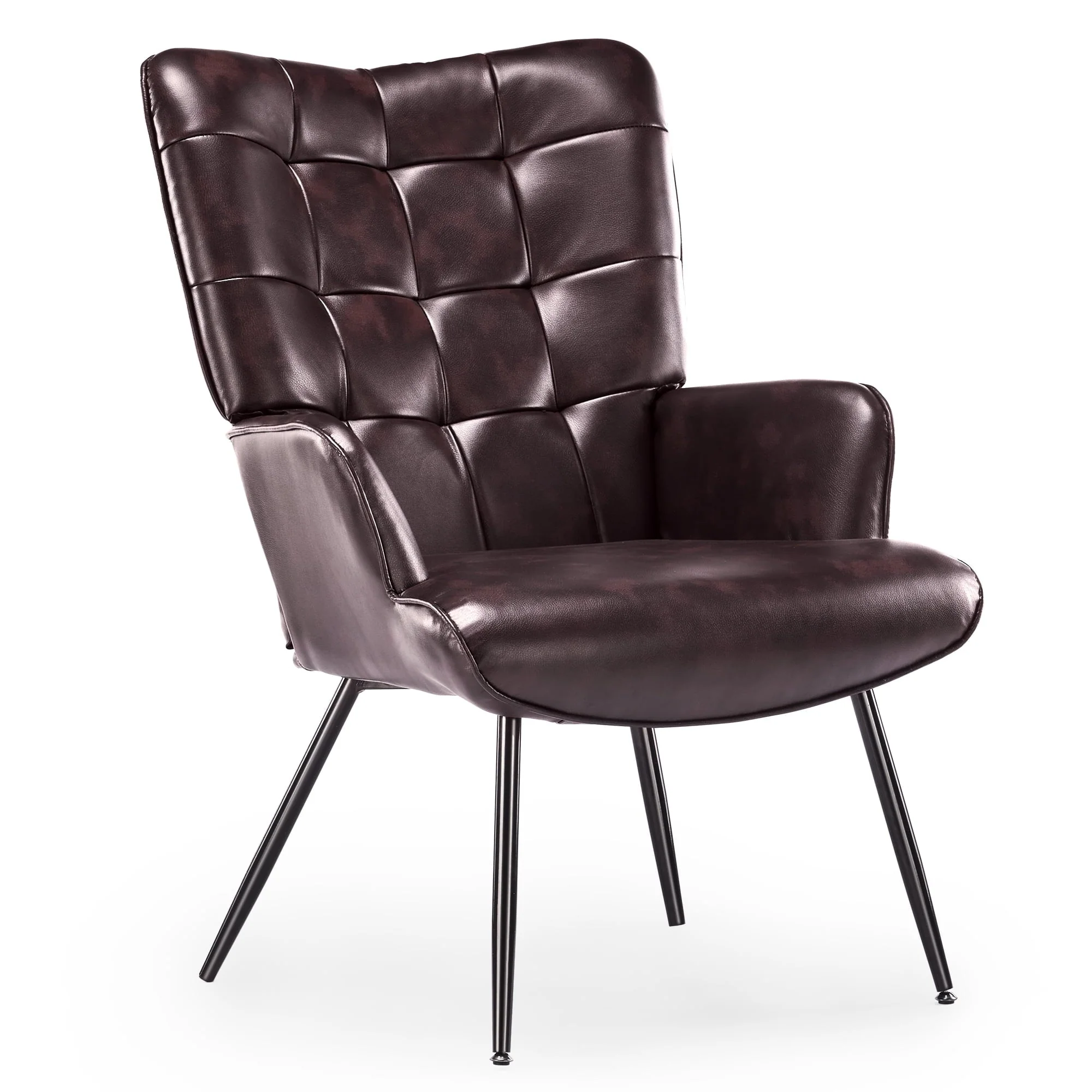 Livingroom Chair Modern Accent Chair, Faux Leather Wingback Accent Chair PU Leather Accent Chair for Home Office/Living Room/Bedroom, Maroon(Brown) Image 7