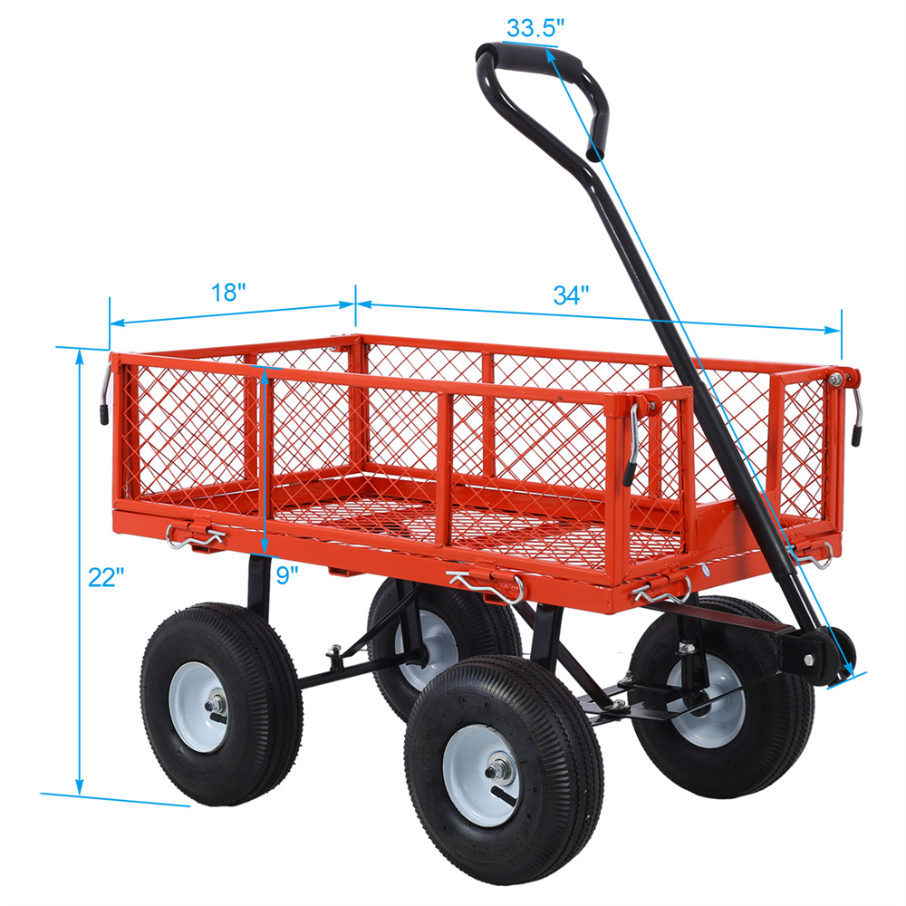 Steel Garden Cart, Heavy-Duty Steel Mesh Utility Garden Wagon with Removable Sides and 9.5" Pneumatic Tires for Outdoor Lawns Yards Farms and Ranches, 550 lb Capacity, Yellow(Yellow) - Image 10