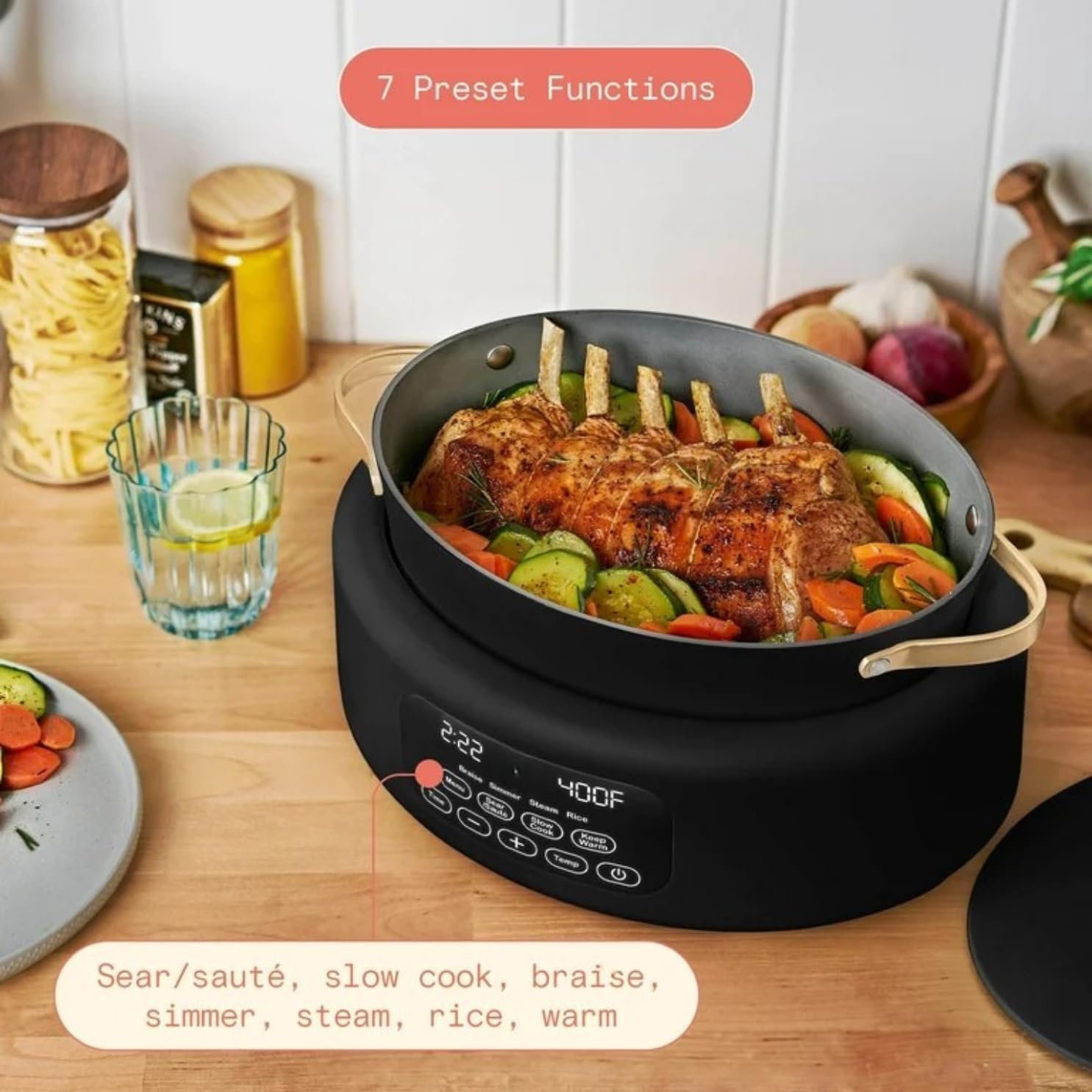 Multi-Cooker 6-Quart 10-in-1 Electric Multi Cooker, Digital Controls, Slow Cook, Steam, Sauté & Rice, Oven-Safe Nonstick Pot