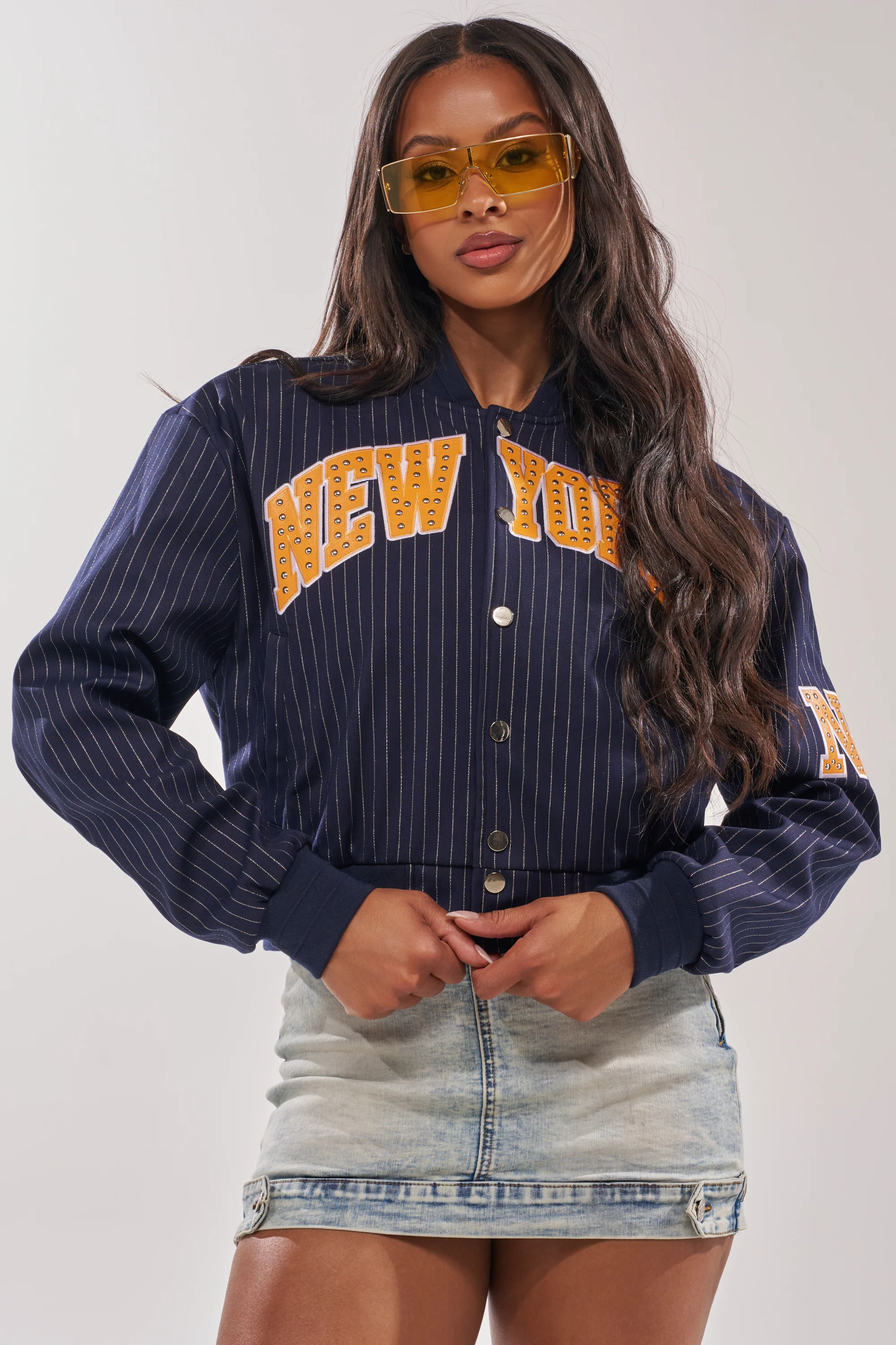 COURTSIDE PINSTRIPE BOMBER - Akira Store