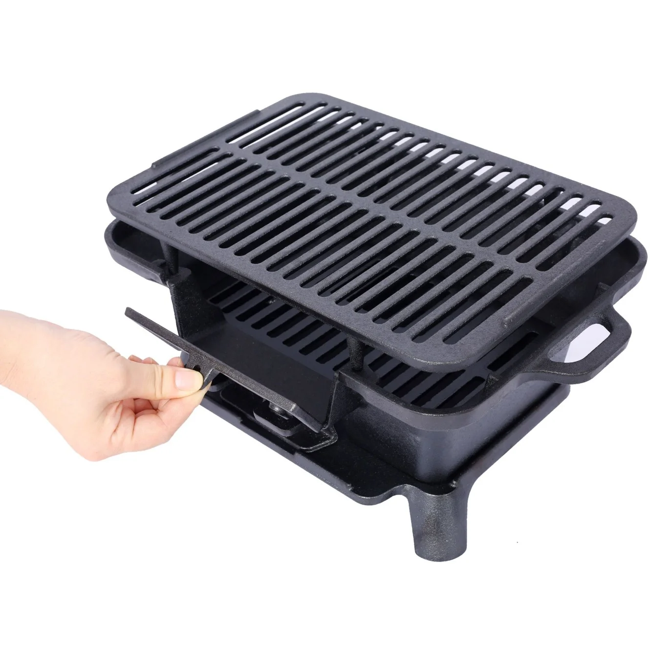 Hibachi Grill, 16" Portable Cast Iron Outdoor Tabletop Grill, Handled Mini Japanese BBQ Charcoal Stove, Small Durable Camping Cast Iron Grill with Grate Hook(16") - Image 7