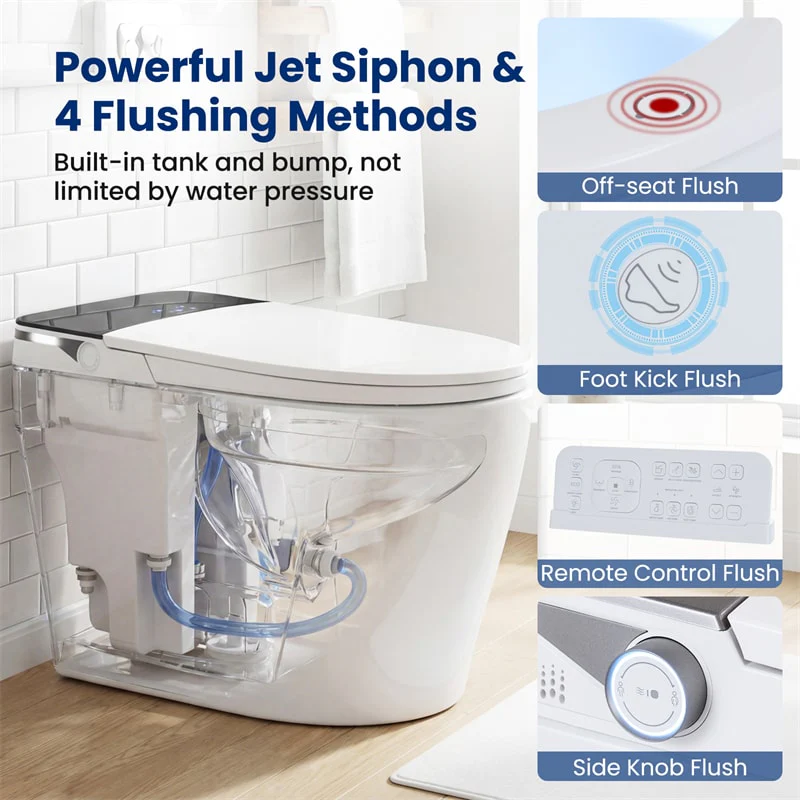 Smart Toilet with Built-in Bidet, ADA Height One Piece Electric Toilet w/ 1000g MaP Flush, Auto Open & Flush, Tank & Pump, Heated Seat, Dryer, Remote