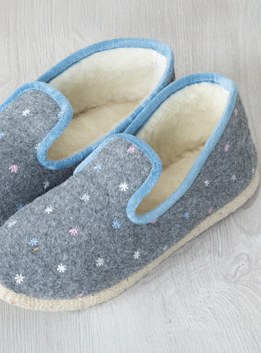 Charentaises en laine made in France gris chiné