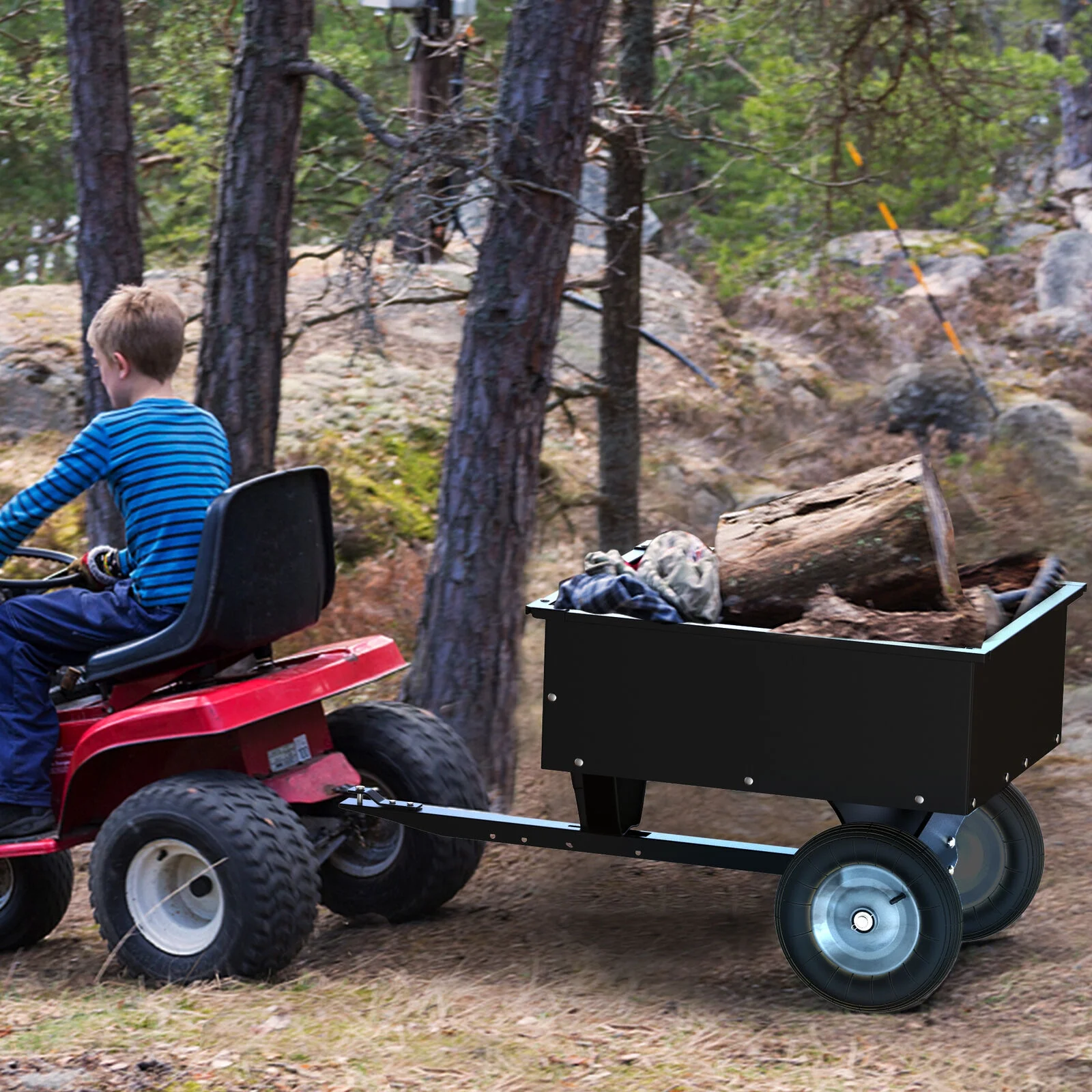 350LB Capacity Dump Cart Trailer Tow Behind Lawn Steel for Lawn Tractor ATV UTV With Wheels Black - Image 7
