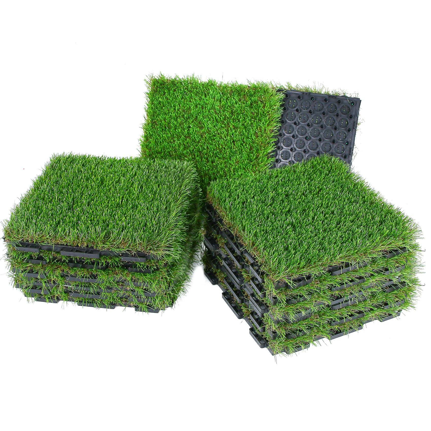 XLX Turf Interlocking Artificial Grass Tiles 12x12 inch/12 Pack, Easy to Install Fake Grass Turf Tiles for Patio, Balcony, Dogs, Deck, Indoor
