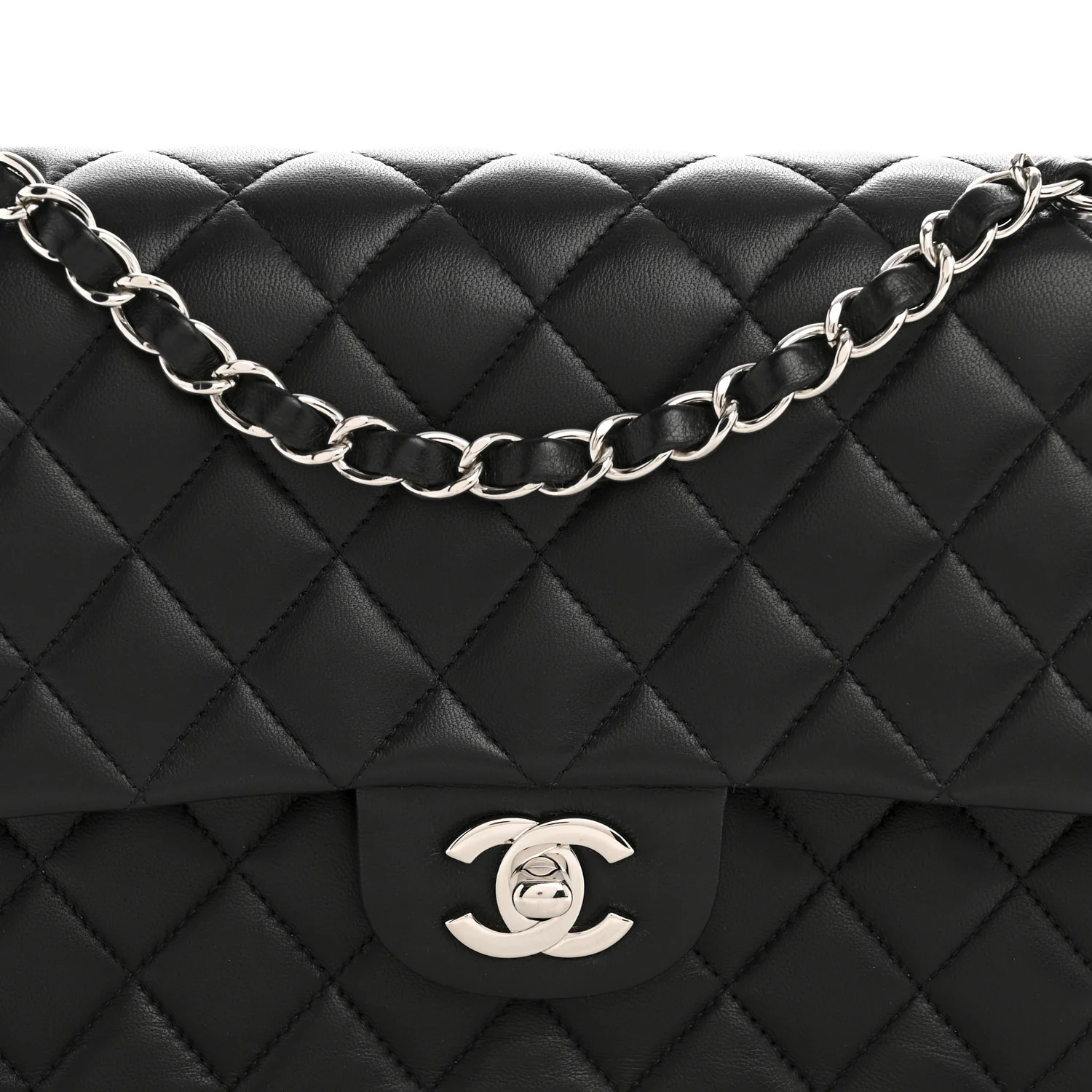 Lambskin Quilted Medium Double Flap Black