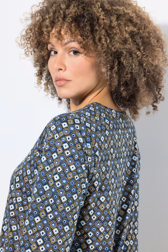 Graphic Print Pleated 3/4 Sleeve Tee