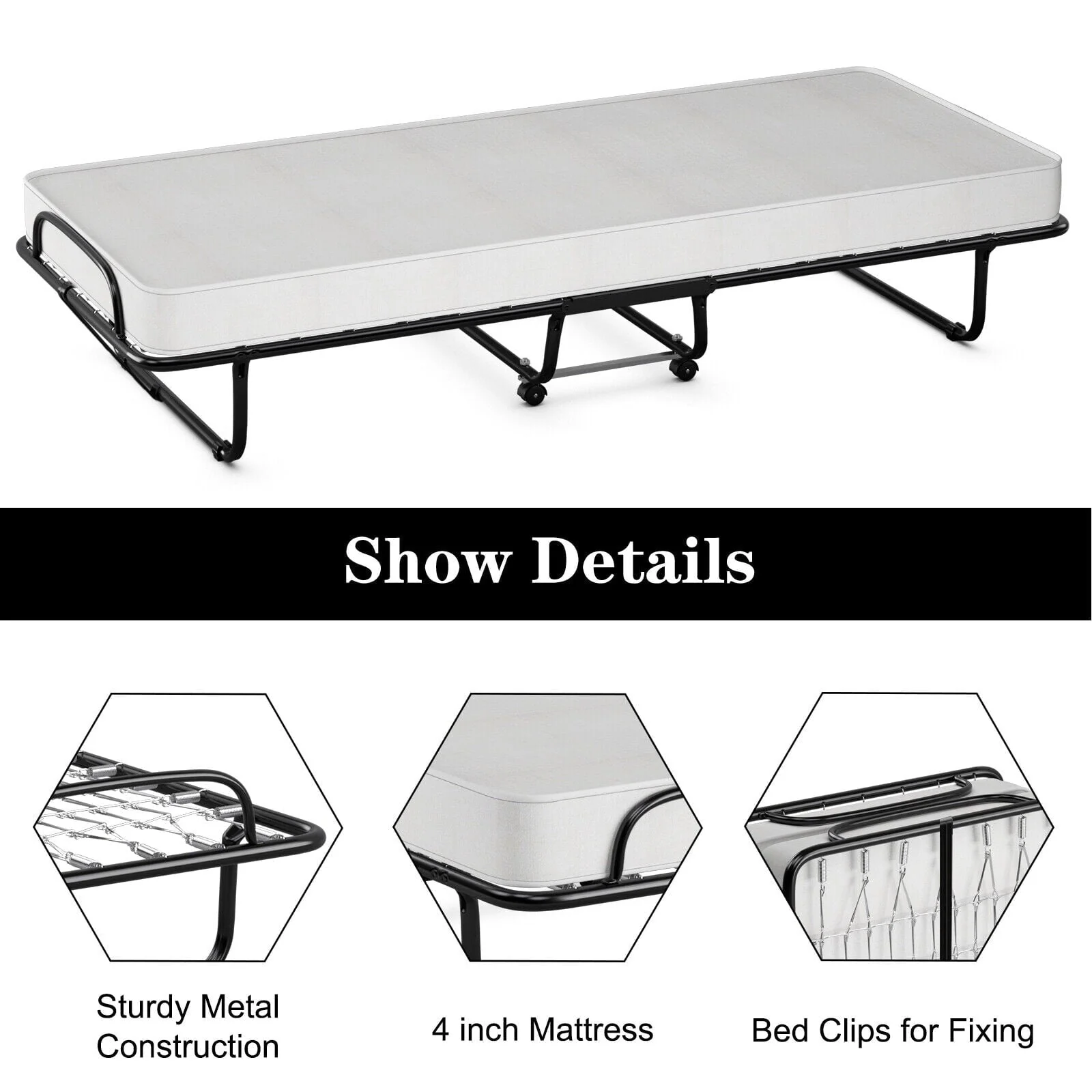 Rollaway Folding Metal Bed Memory Foam Mattress Cot Guest Made in Italy - Image 7