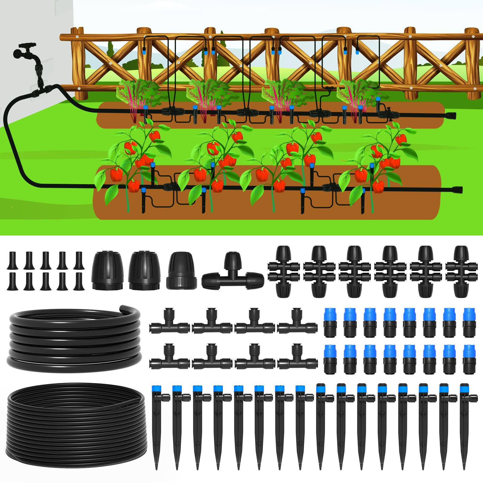 MIXC 230ft Drip Irrigation System,Quick Connect Garden Watering System Automatic Sprinkler System Kit for Lawn Raised Bed Greenhouse Plant Watering