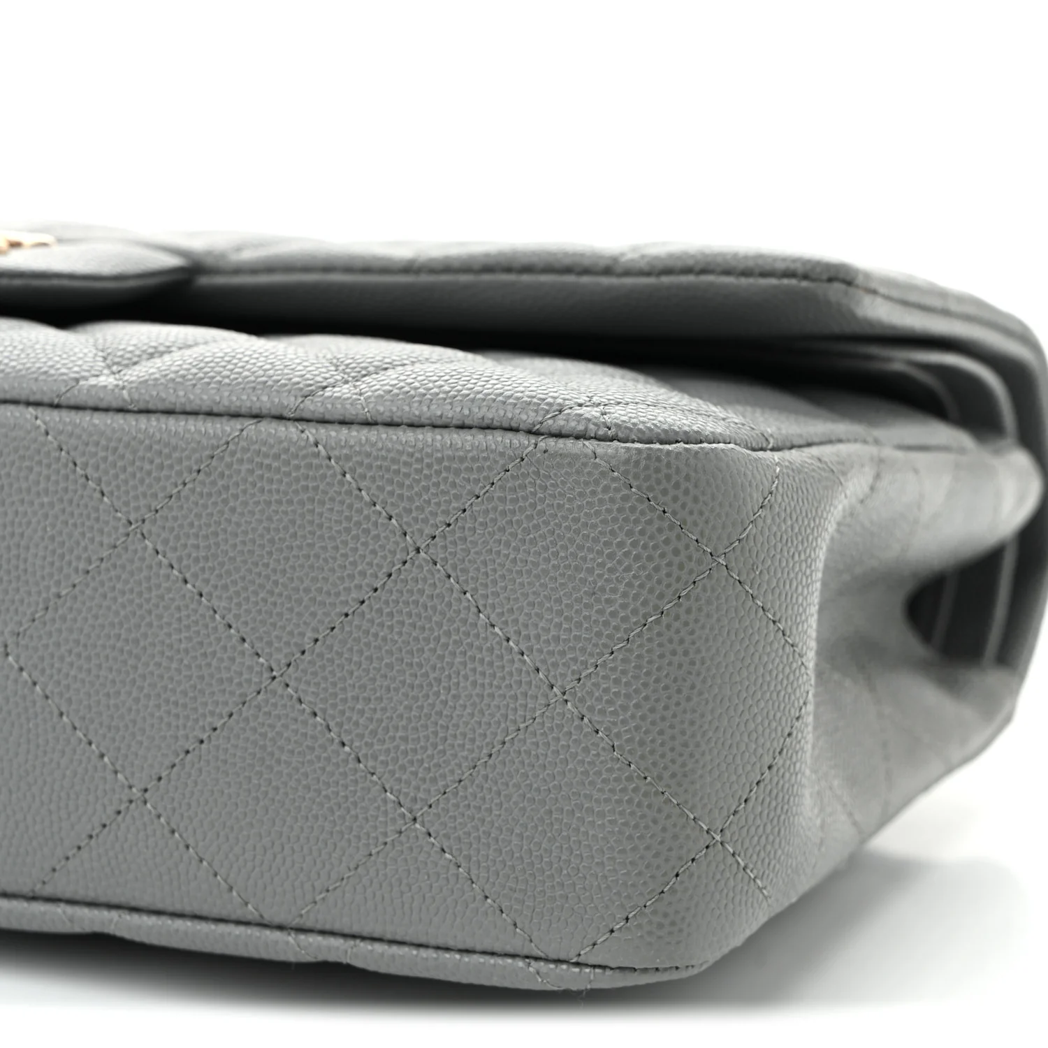 Caviar Quilted Medium Double Flap Grey