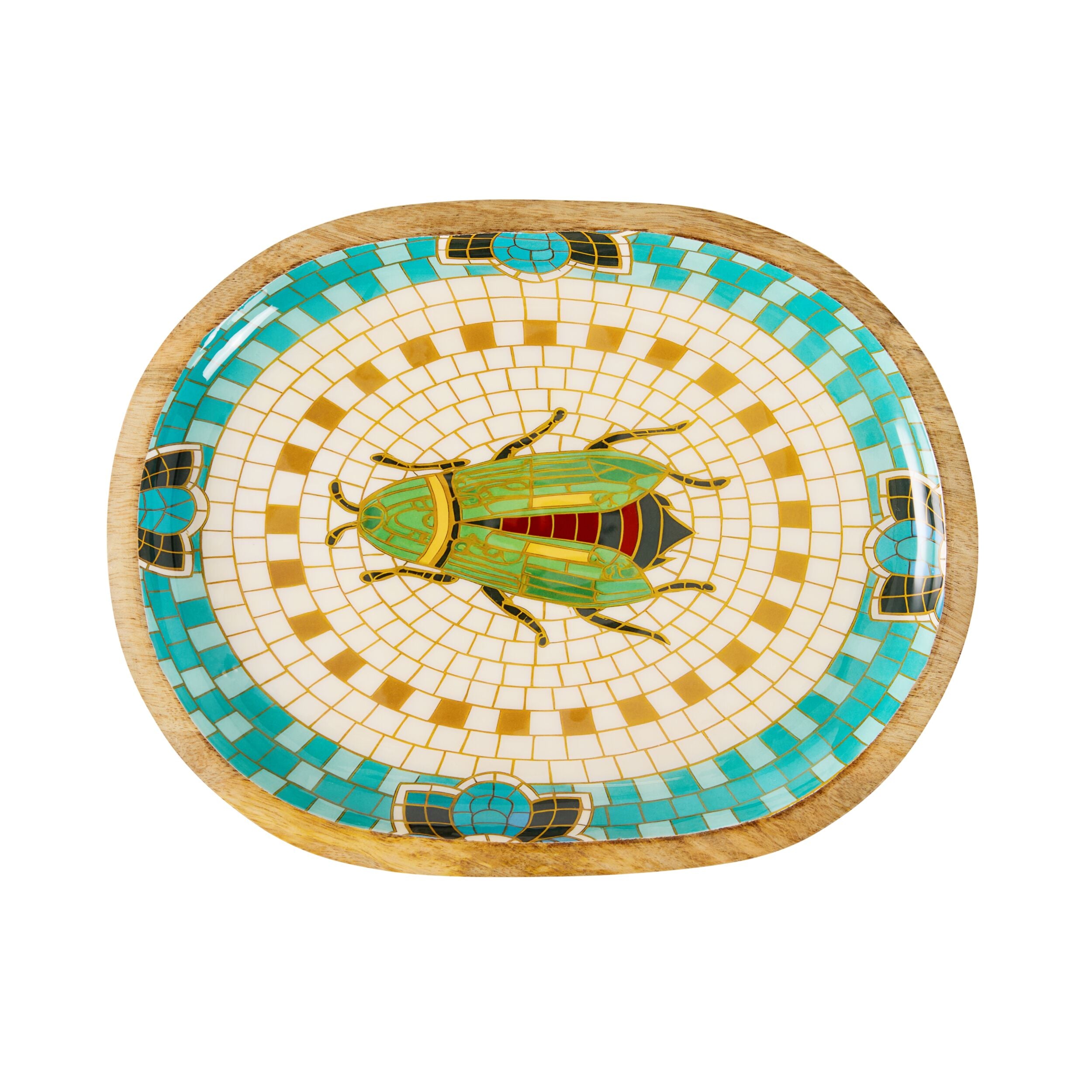 Mystic Scarab Mango Wood Oval Platter 30cm