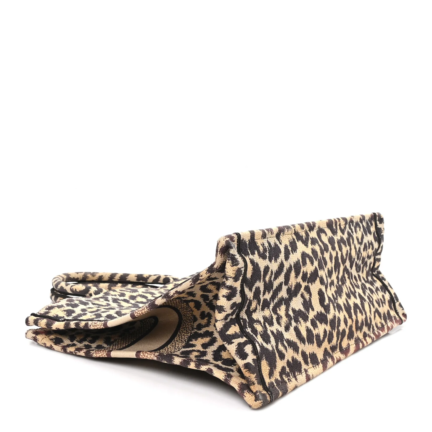 Canvas Mizza Embroidered Large Leopard Book Tote Beige