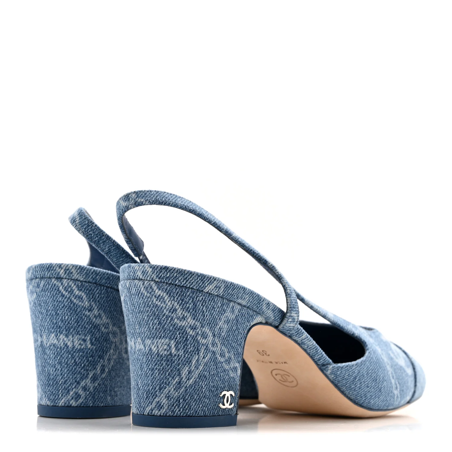 Denim Cap Toe Denim Slingback Pumps 39 Blue