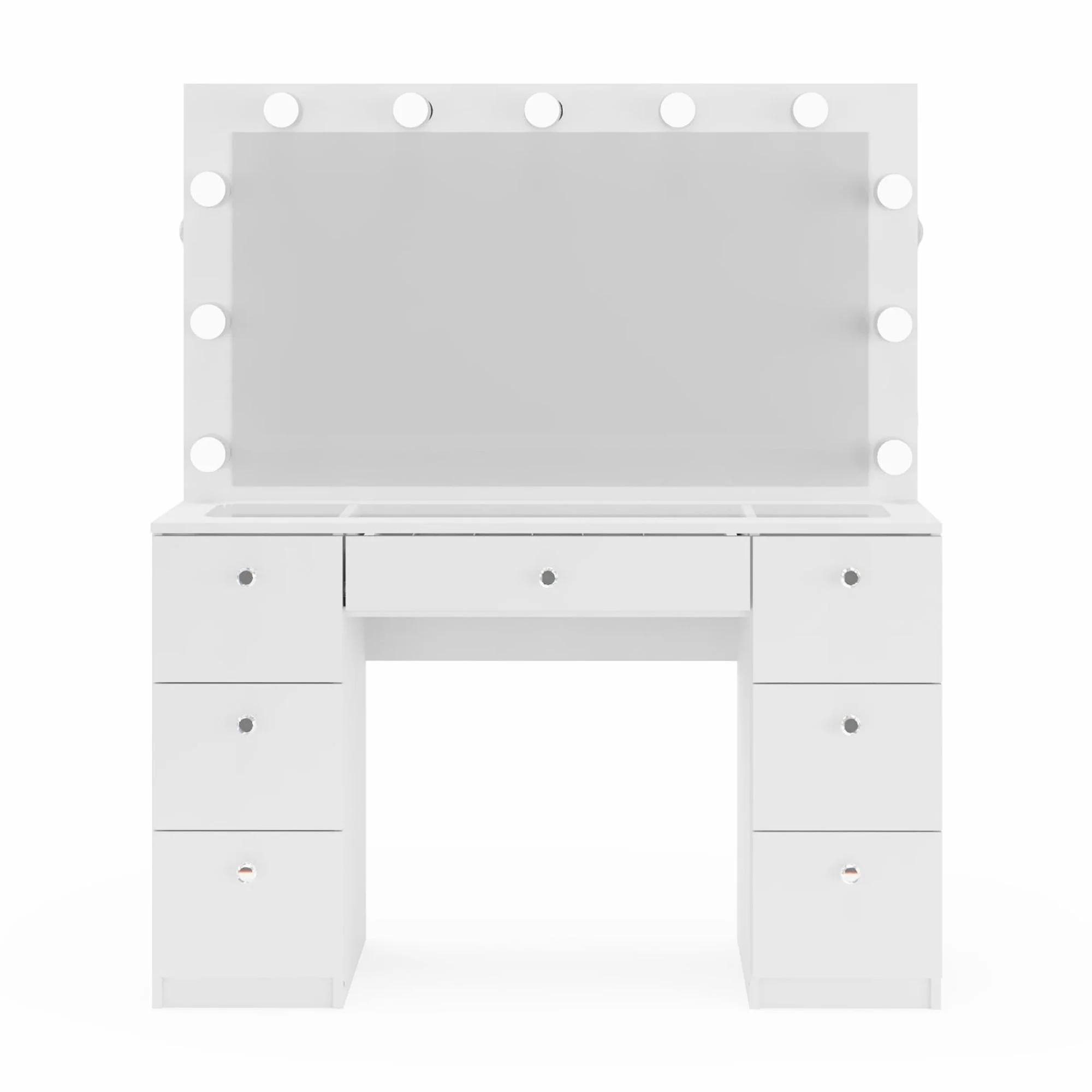 Ibbie White Makeup Vanity with Glass Top, Lights, Charging Station(White) - Image 10