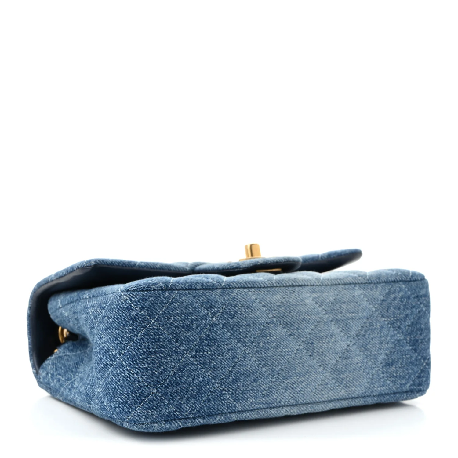 Washed Denim Quilted Mini Rectangular Flap Blue