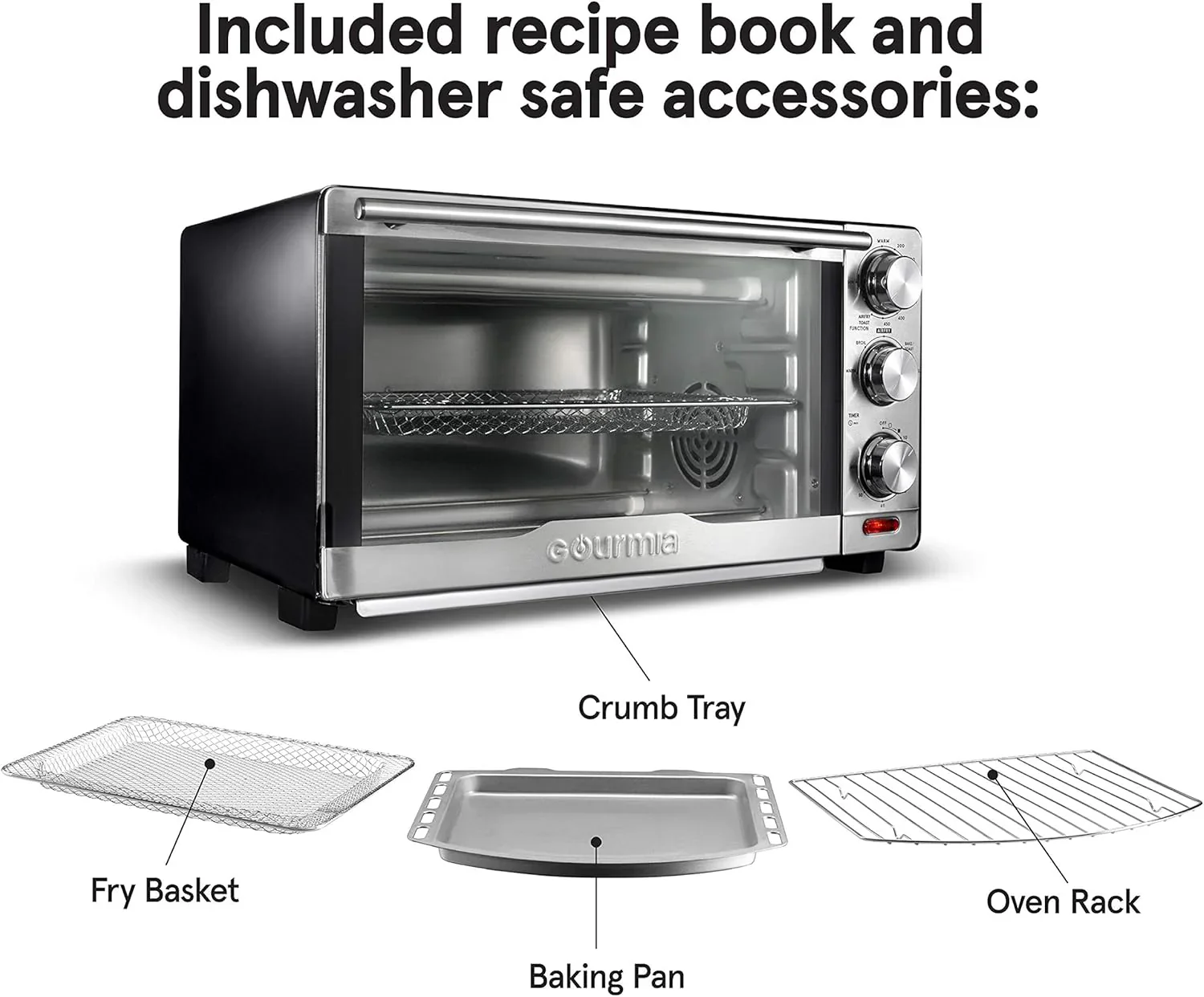 Four Gourmia avec friteuse à air chaud, 17 programmes de cuisson prédéfinis, capacité de 24 L et grille à convection.