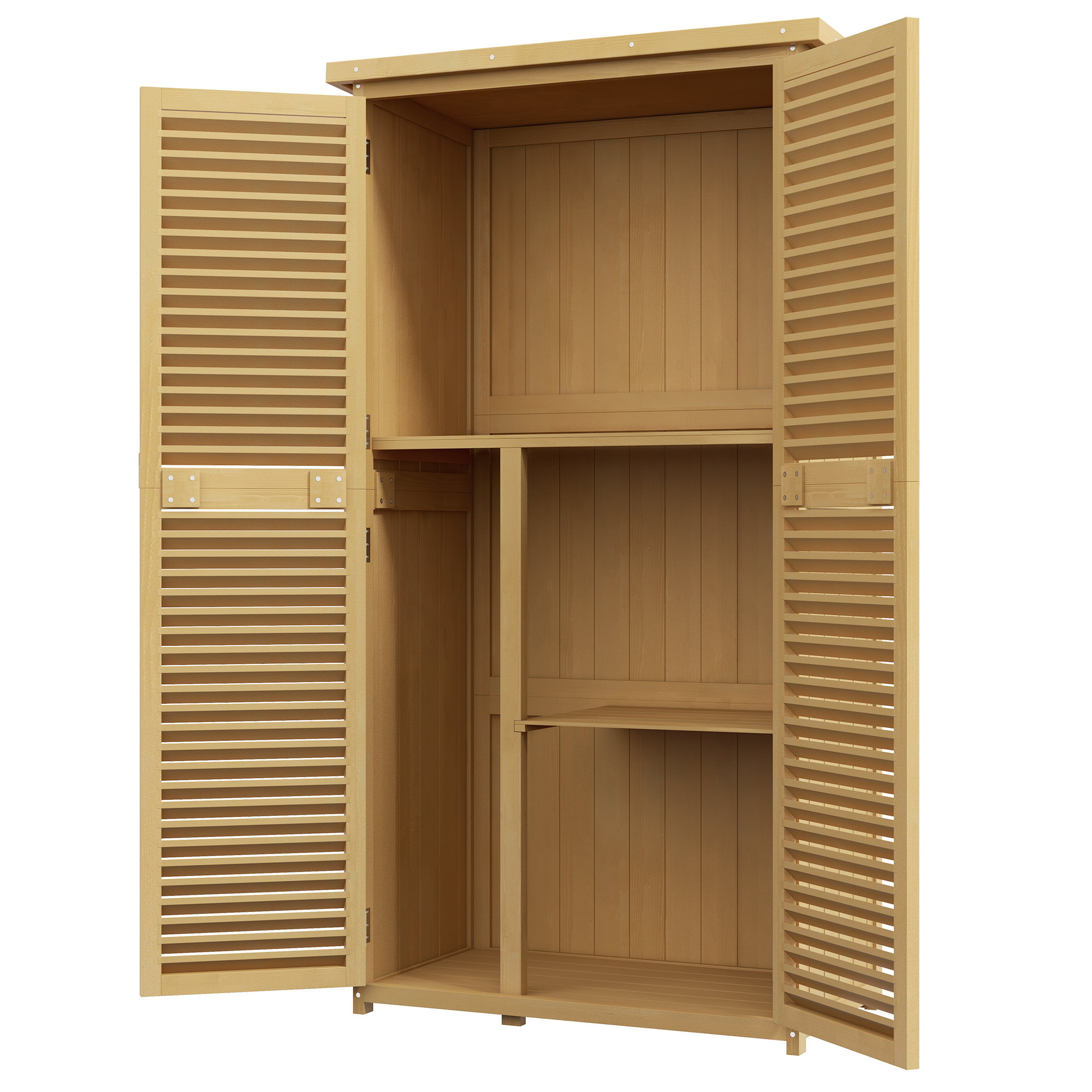 Outsunny Weerbestendige Tuinkast, 2 Deuren met Slot, Grenenhout, 87L x 46,5B x 160H cm, Lichtgeel