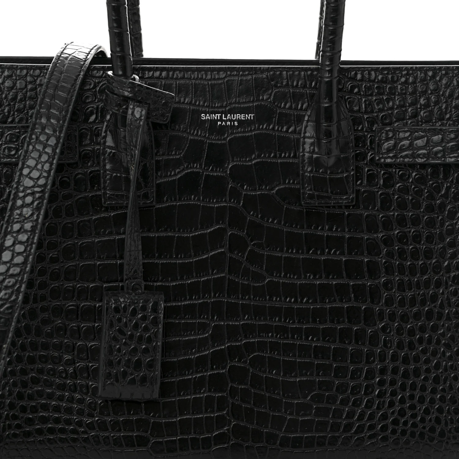Calfskin Crocodile Embossed Baby Sac De Jour Black