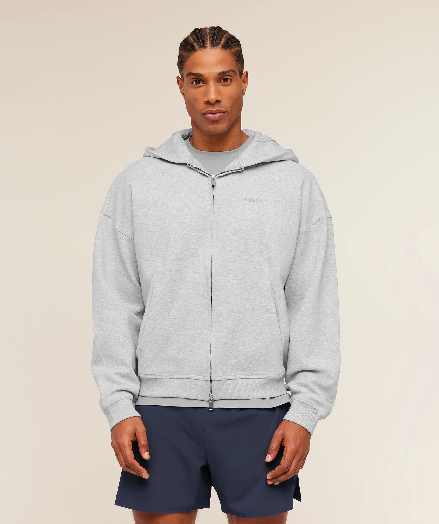 EVOLVE LIGHTWEIGHT ZIP THROUGH HOODIE - Soft Grey Marl
