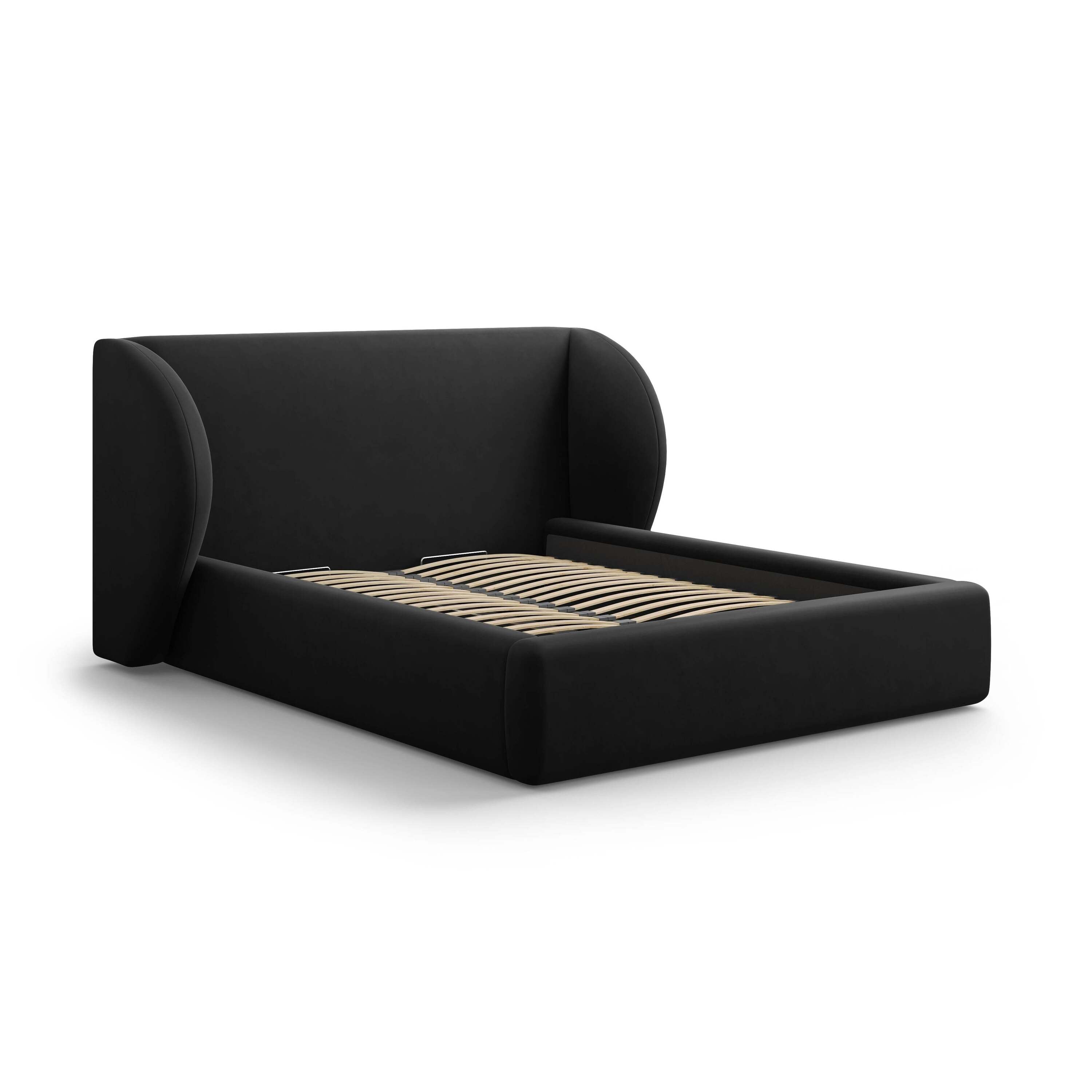 Micadoni Bedframe Miley met Opbergruimte - 140 x 200 cm - Fluweel - Zw