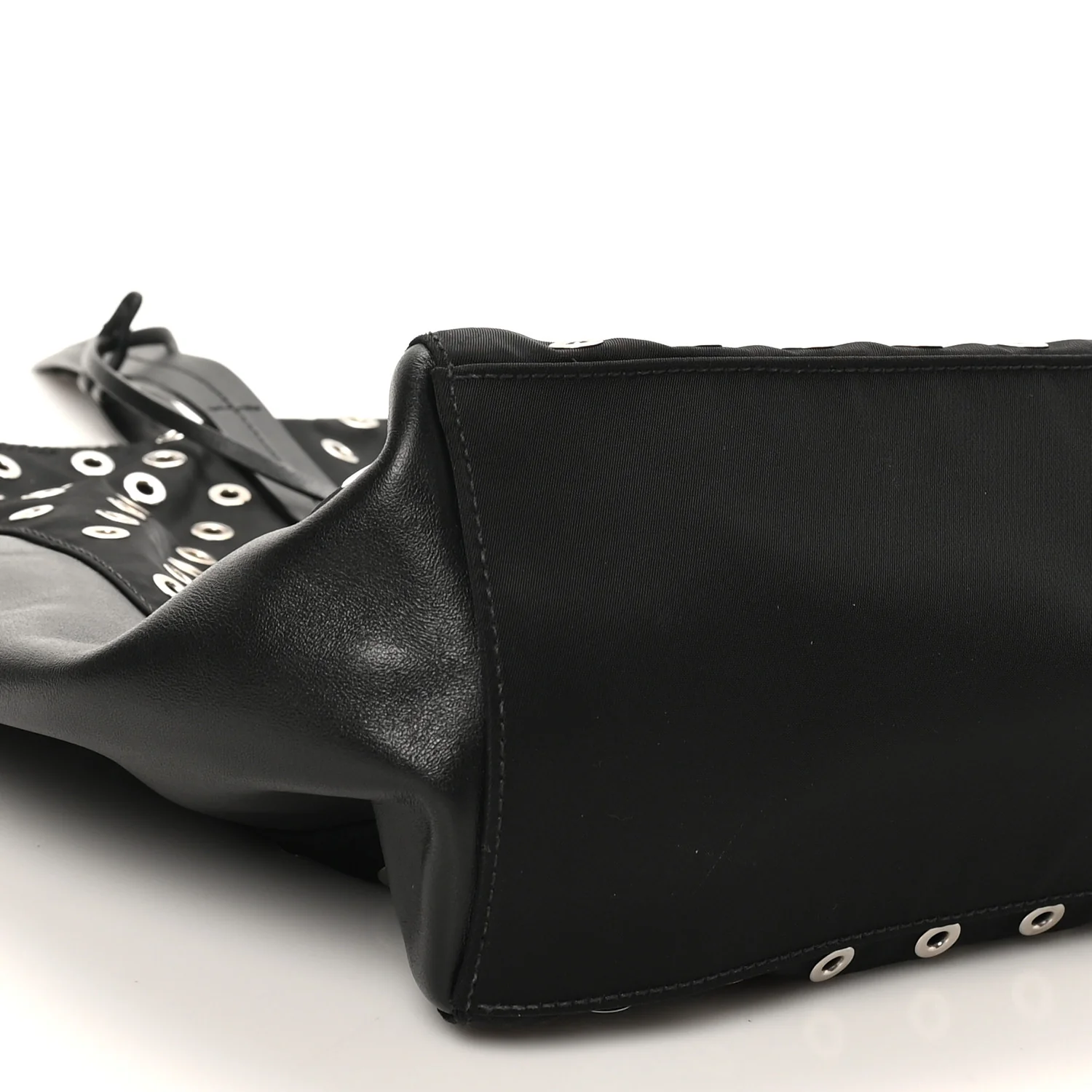 Tessuto Nylon Calfskin Grommet Tote Black