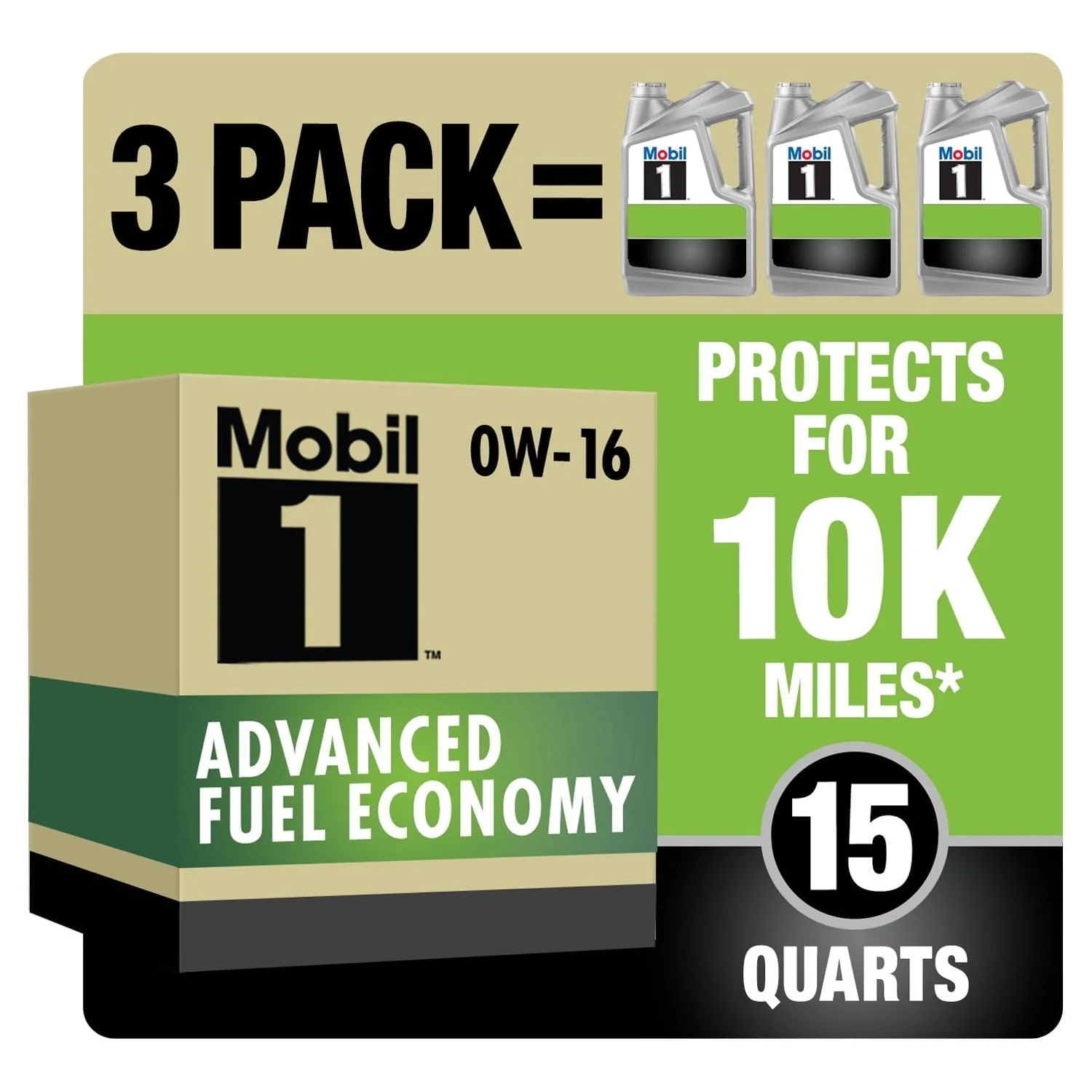 1 Advanced Fuel Economy Full Synthetic Motor Oil 0W-16, 5 qt (3 Pack)