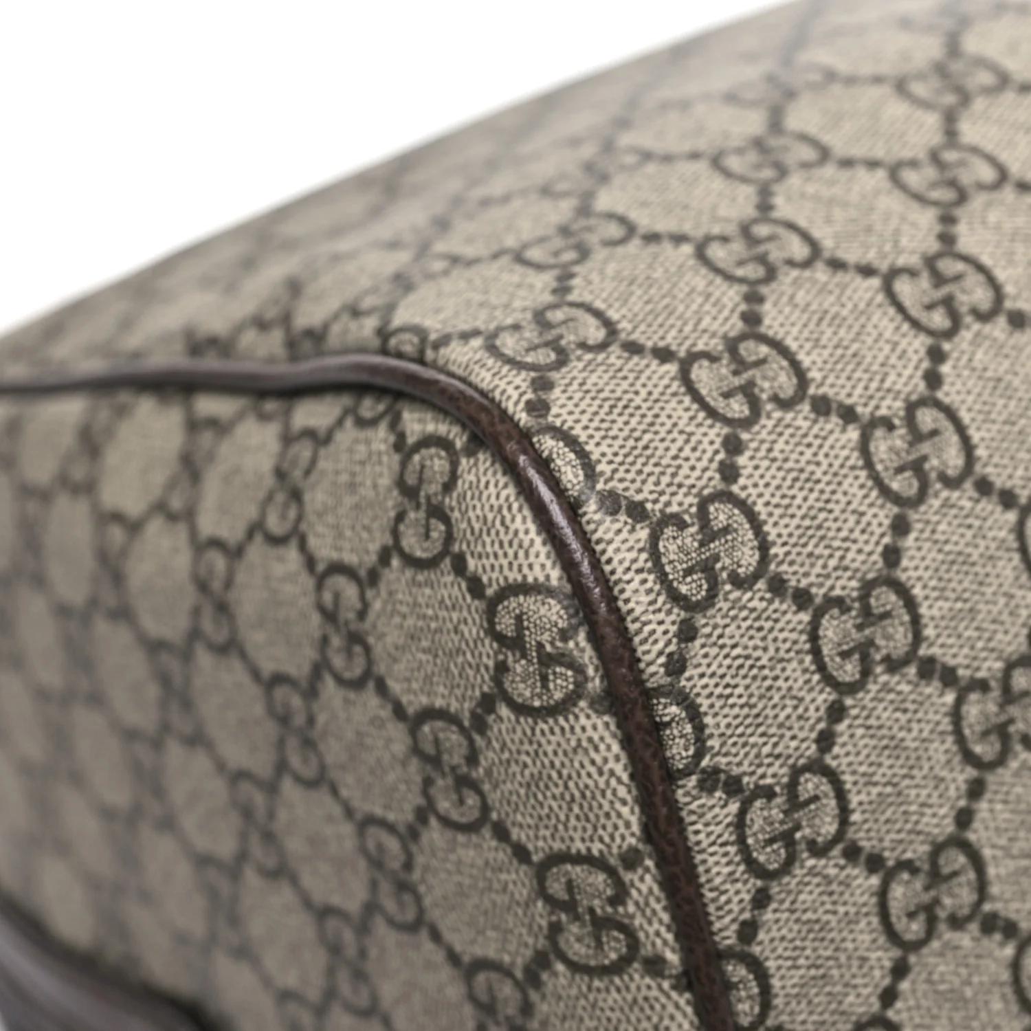GG Supreme Monogram Textured Dollar Calfskin Web Medium Savoy Duffle Bag Beige Dark Brown