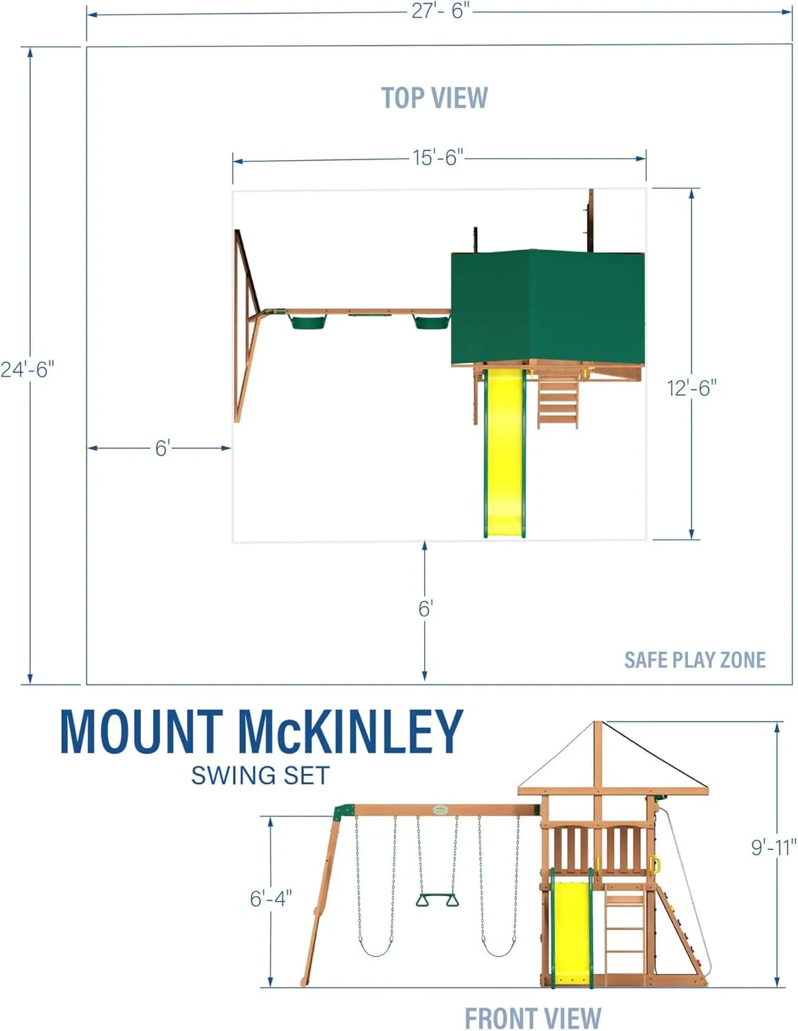 Mount Mckinley Cedar Wood Swing Set with Wave Slide, Play Deck, Double Rock Wall, Rope Ladder, Web Swing, Belt Swings, Toy Telescope,…