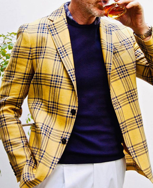 Blazer OK Casual à carreaux, revers cranté, deux boutons, coupe slim