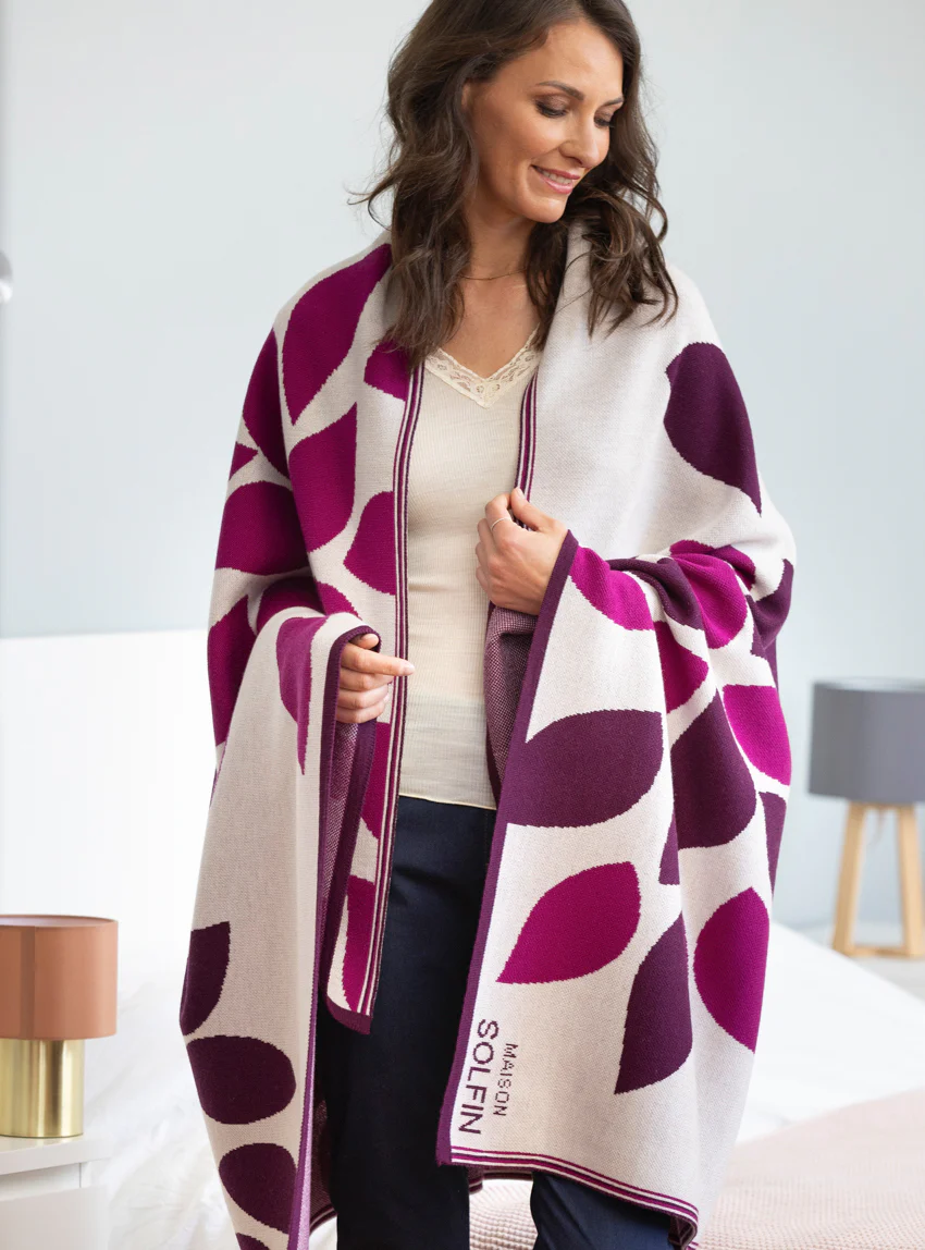 Plaid adulte en laine mérinos rose