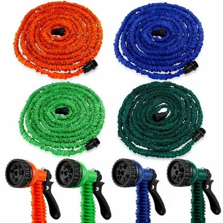 Expandable Flexible Water Garden Hose - (25ft - 100ft) Expanding Water Hose with 7 Setting-Spray Nozzle, Size: 25', Green